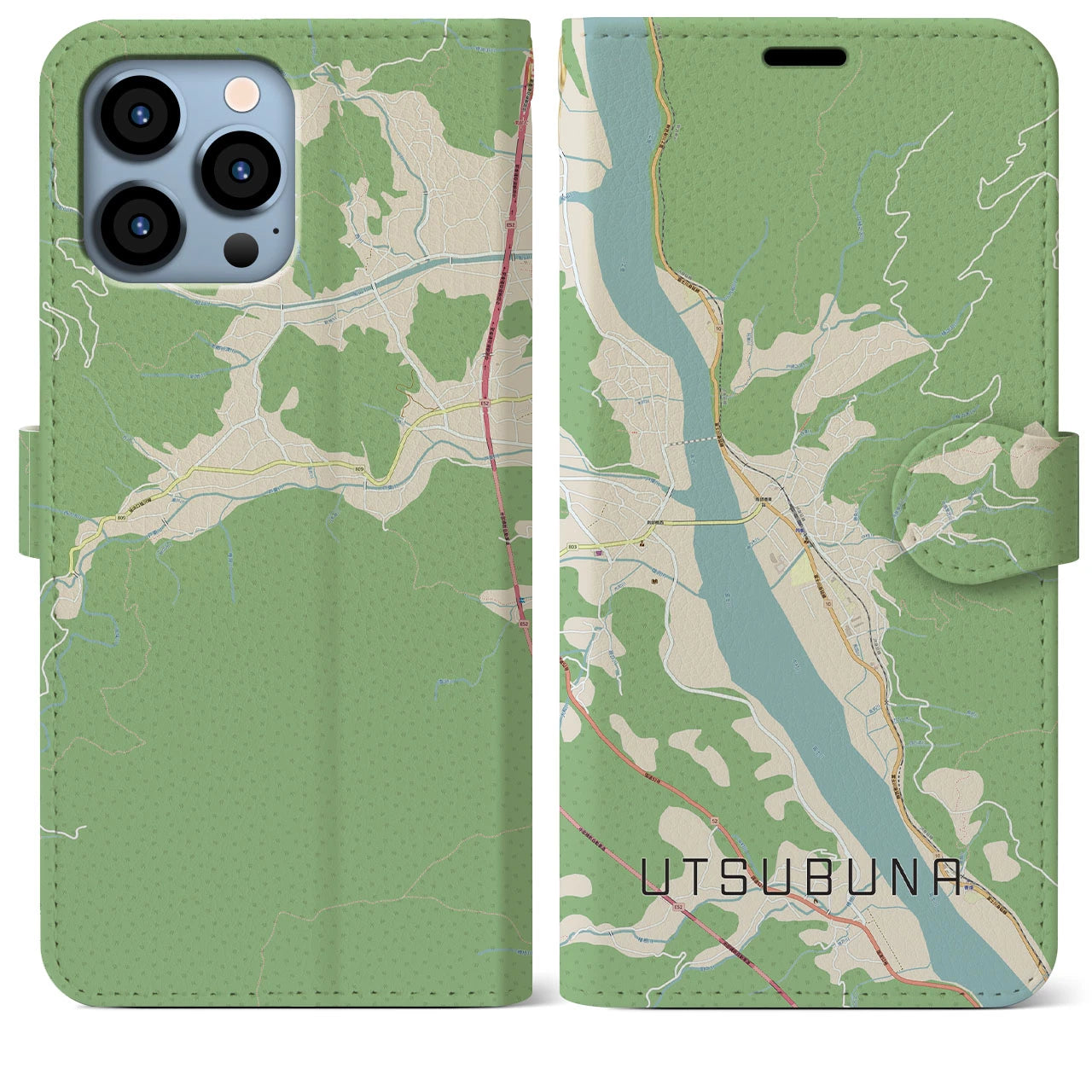 【内船(山梨県)】地図柄iPhoneケース(手帳タイプ)ナチュラル・iPhone 13 Pro Max 用