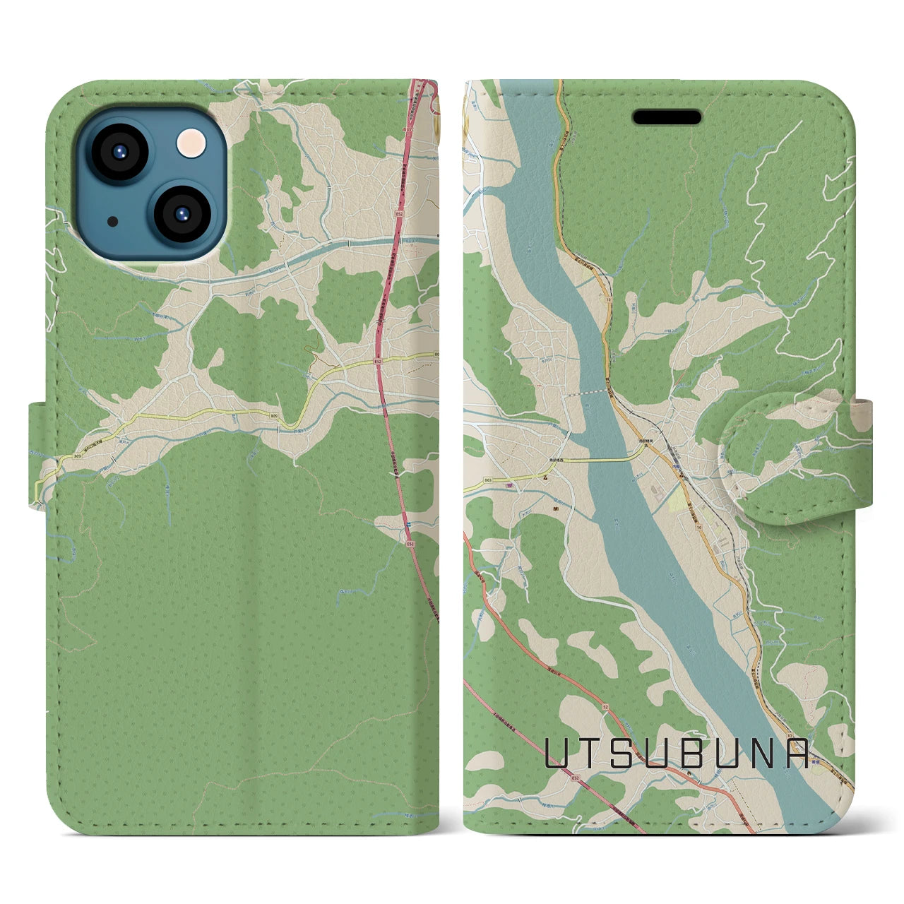 【内船(山梨県)】地図柄iPhoneケース(手帳タイプ)ナチュラル・iPhone 13 用