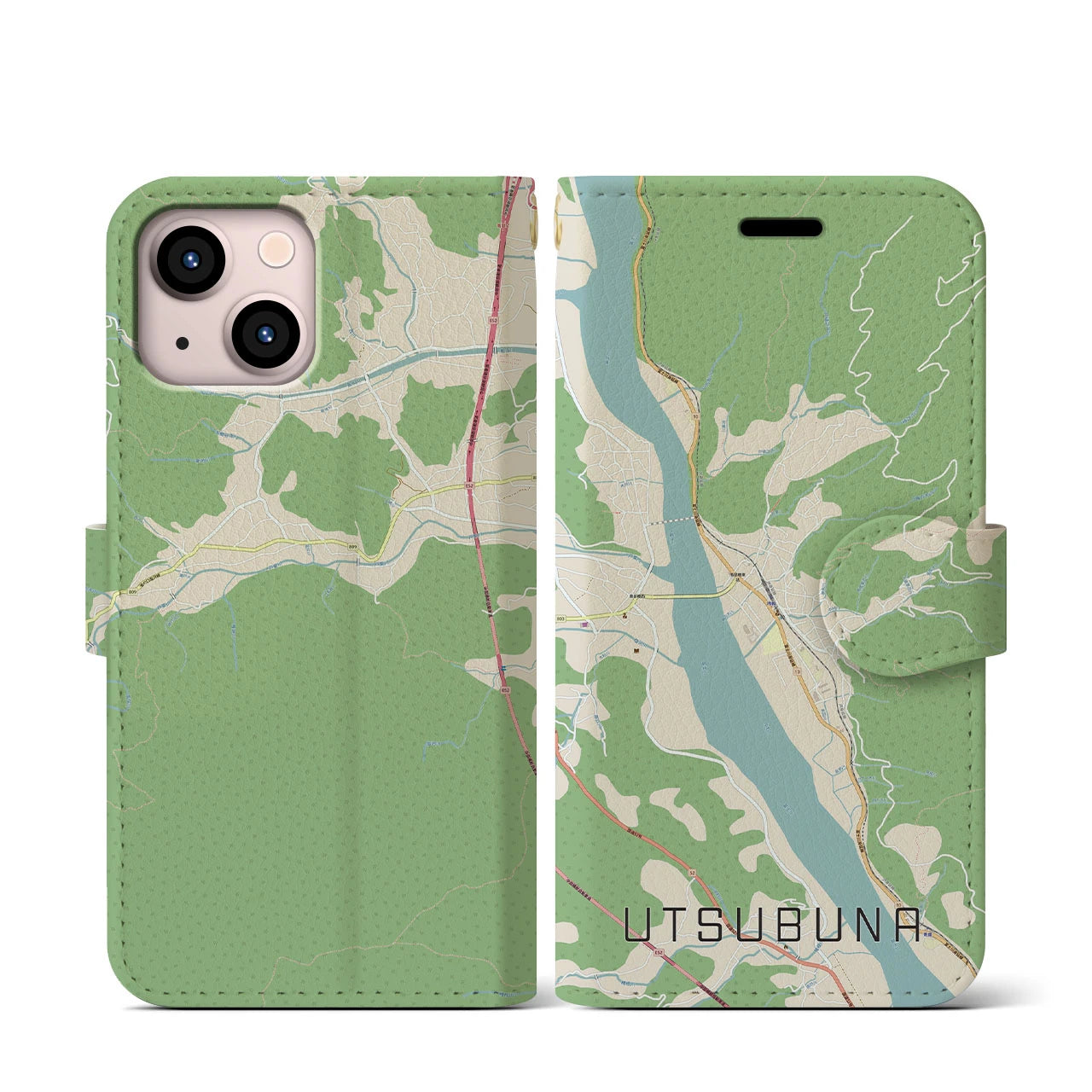 【内船(山梨県)】地図柄iPhoneケース(手帳タイプ)ナチュラル・iPhone 13 mini 用