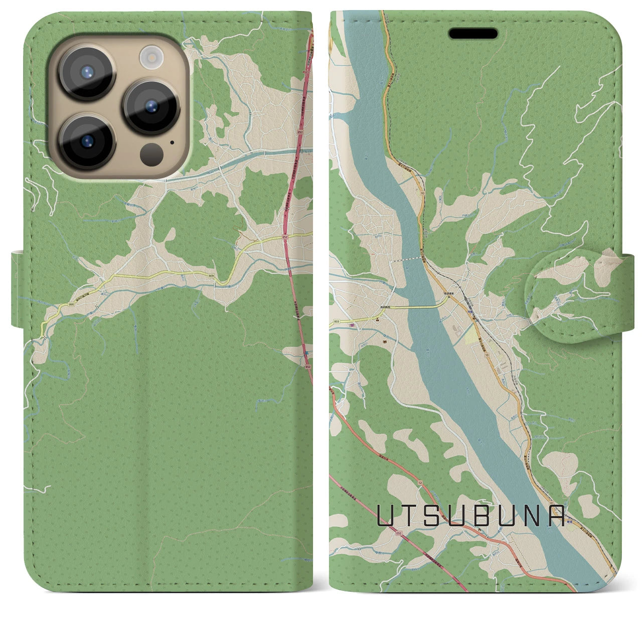 【内船(山梨県)】地図柄iPhoneケース(手帳タイプ)ナチュラル・iPhone 14 Pro Max 用