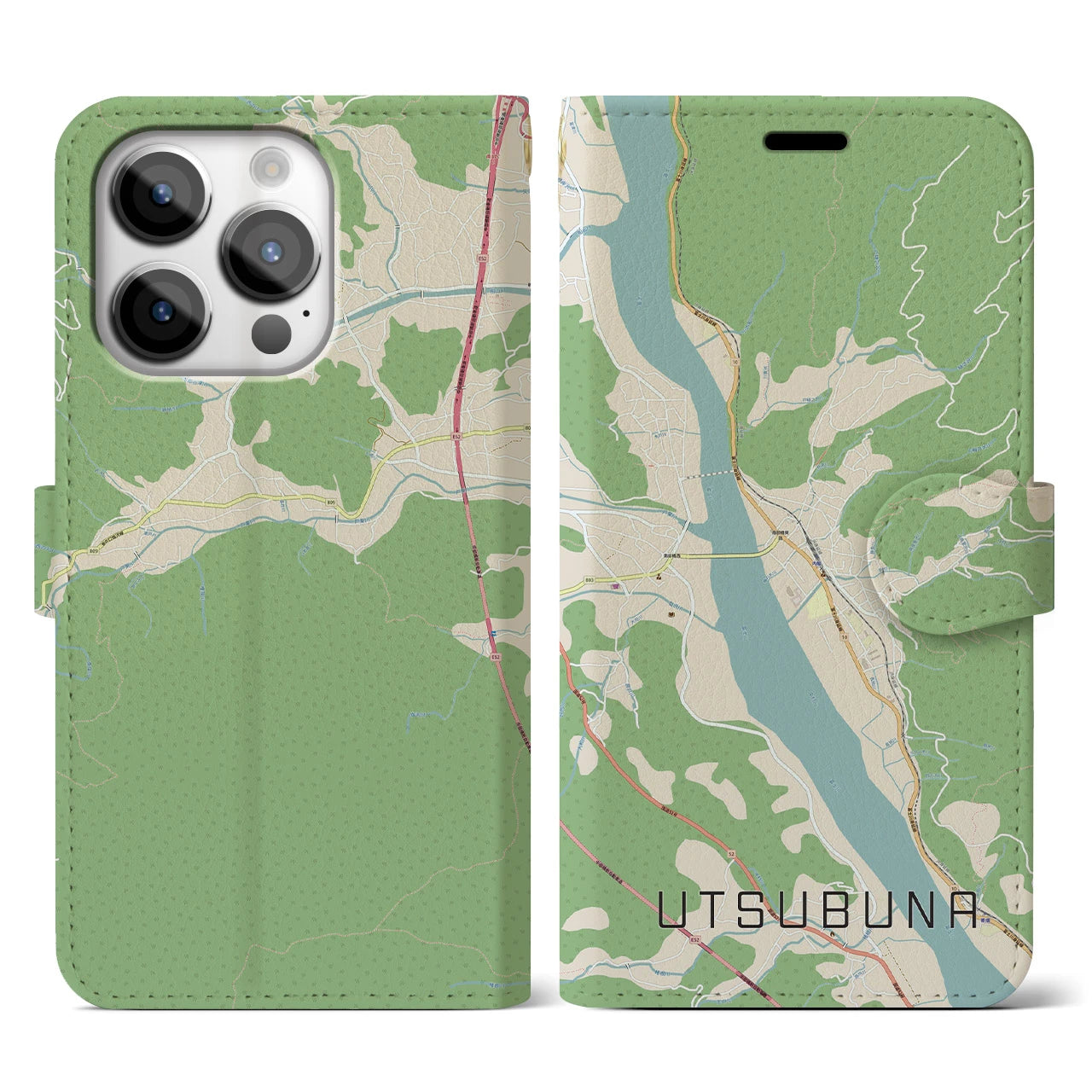 【内船(山梨県)】地図柄iPhoneケース(手帳タイプ)ナチュラル・iPhone 14 Pro 用