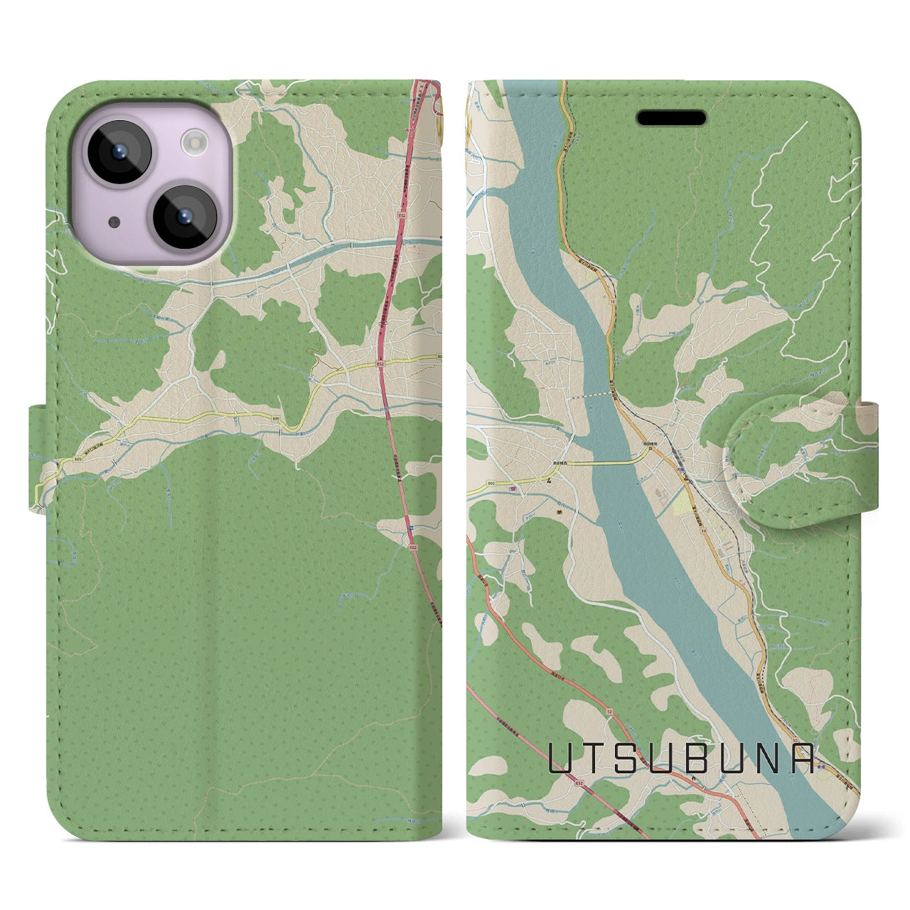 【内船(山梨県)】地図柄iPhoneケース(手帳タイプ)ナチュラル・iPhone 14 用