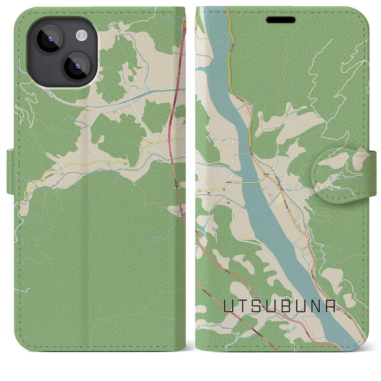 【内船(山梨県)】地図柄iPhoneケース(手帳タイプ)ナチュラル・iPhone 14 Plus 用