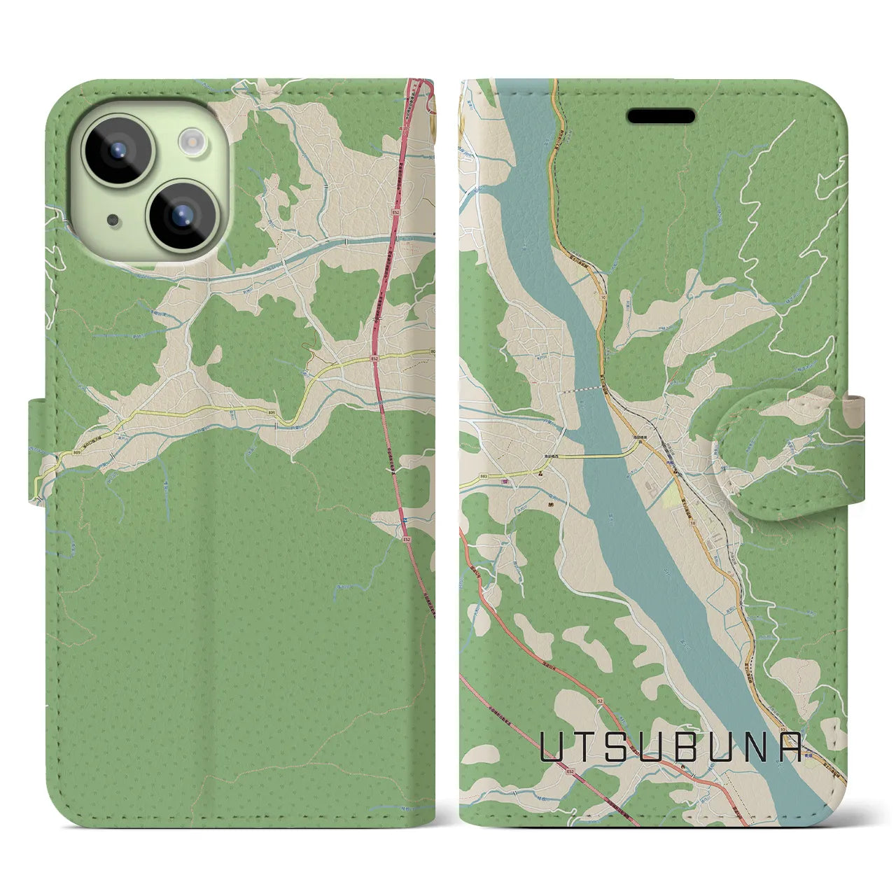 【内船(山梨県)】地図柄iPhoneケース(手帳タイプ)ナチュラル・iPhone 15 用