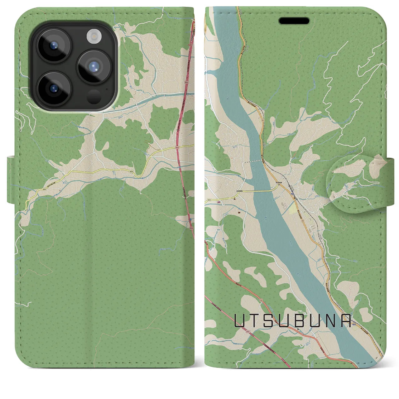 【内船(山梨県)】地図柄iPhoneケース(手帳タイプ)ナチュラル・iPhone 15 Pro Max 用