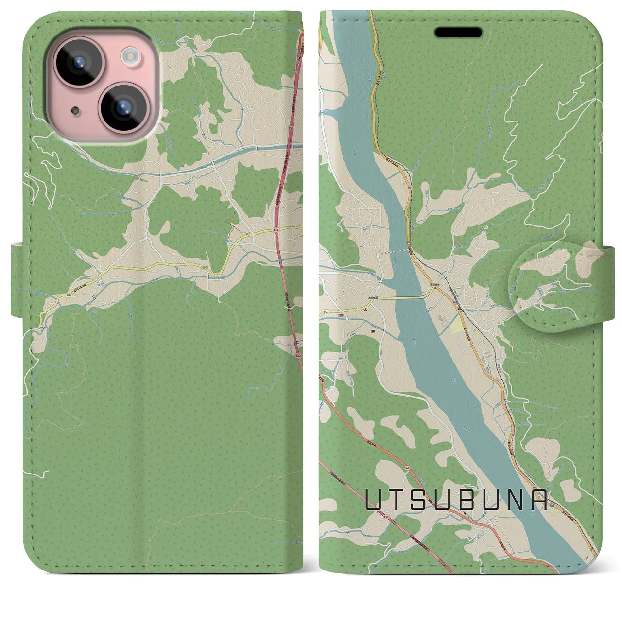 【内船(山梨県)】地図柄iPhoneケース(手帳タイプ)ナチュラル・iPhone 15 Plus 用