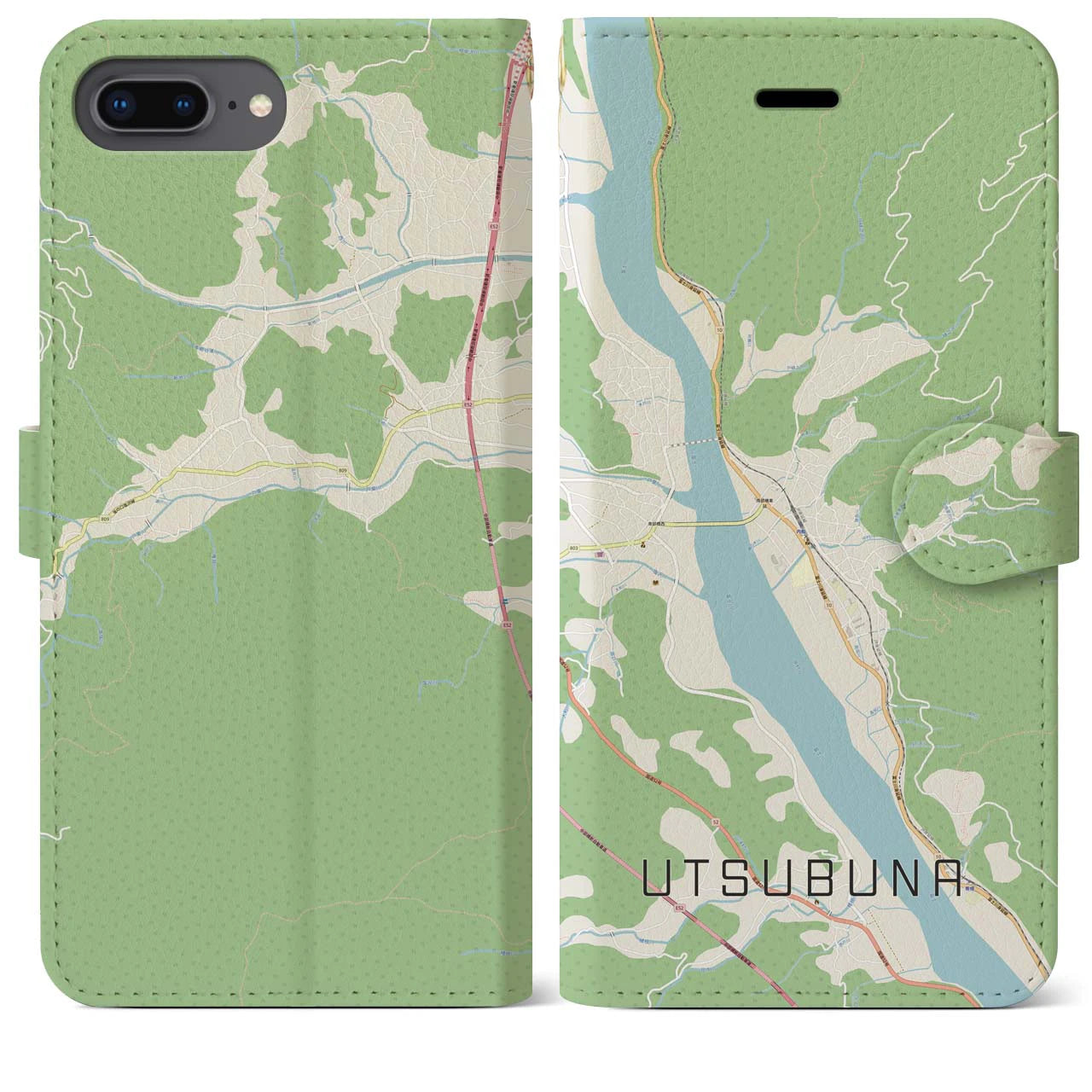 【内船(山梨県)】地図柄iPhoneケース(手帳タイプ)ナチュラル・iPhone 8Plus /7Plus / 6sPlus / 6Plus 用