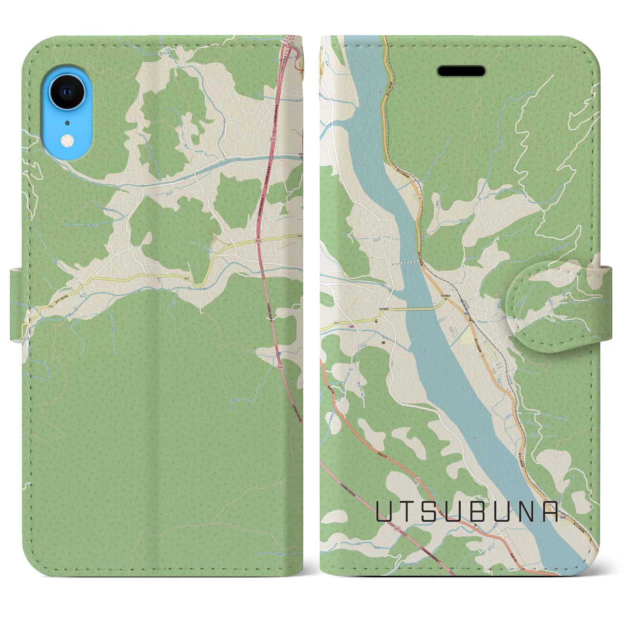 【内船(山梨県)】地図柄iPhoneケース(手帳タイプ)ナチュラル・iPhone XR 用