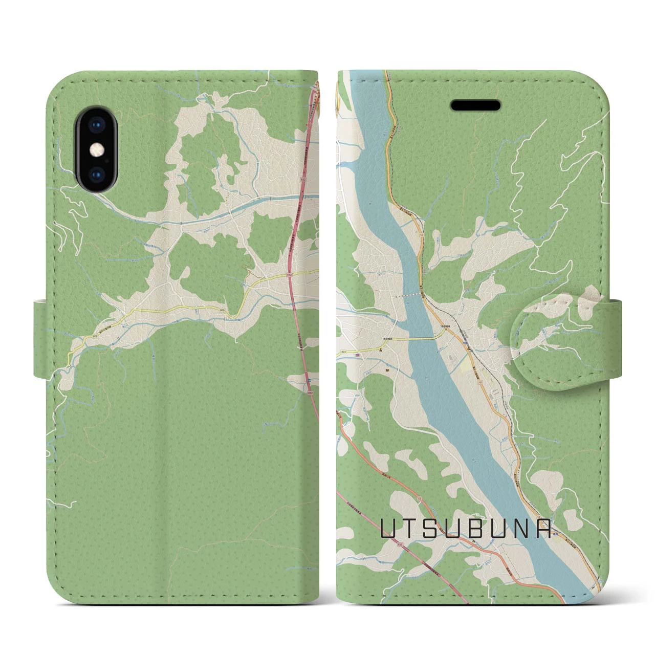 【内船(山梨県)】地図柄iPhoneケース(手帳タイプ)ナチュラル・iPhone XS / X 用