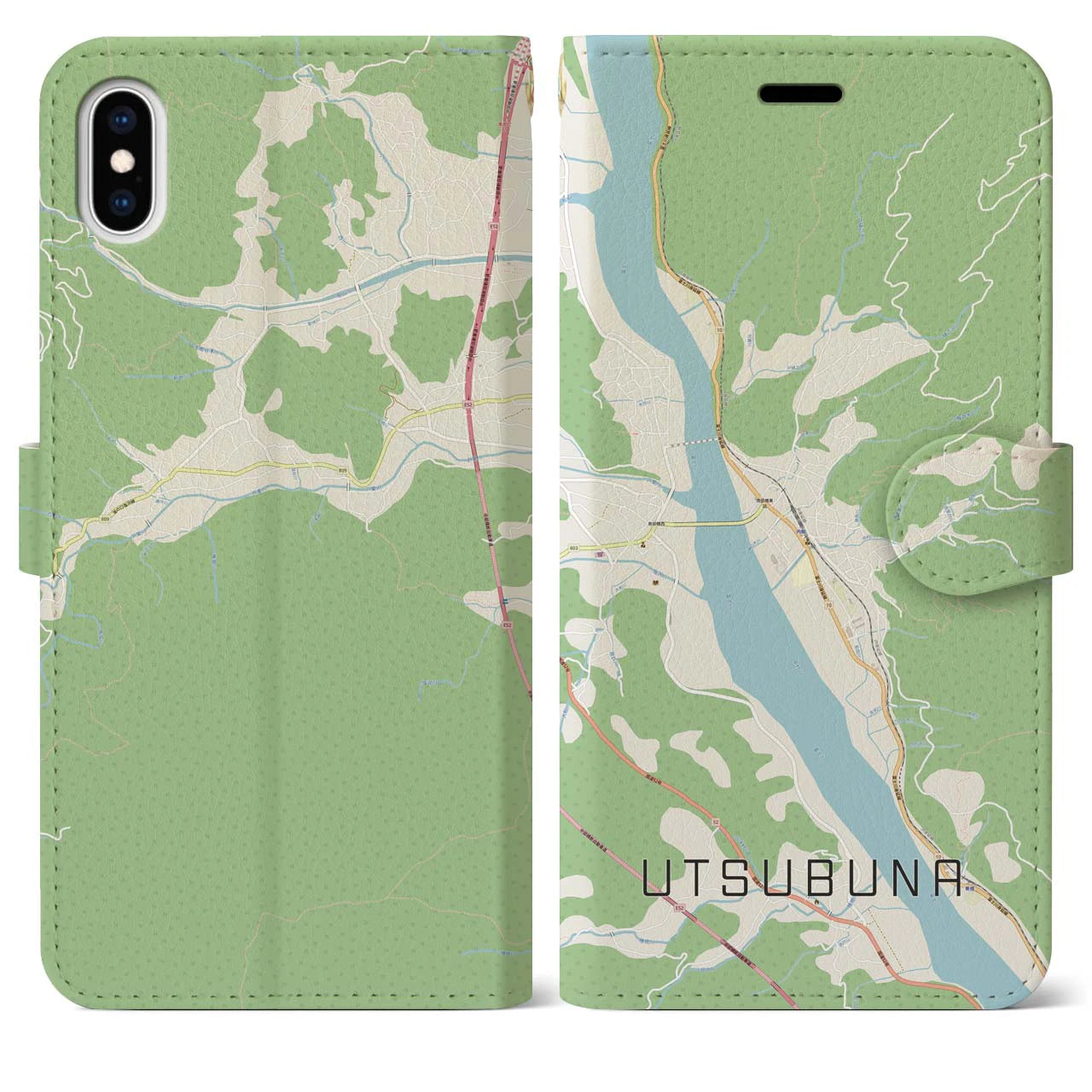 【内船(山梨県)】地図柄iPhoneケース(手帳タイプ)ナチュラル・iPhone XS Max 用