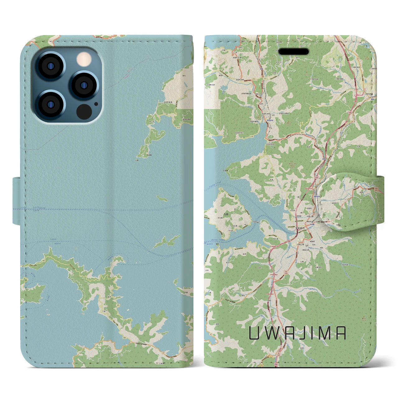 【宇和島(愛媛県)】地図柄iPhoneケース(手帳タイプ)ナチュラル・iPhone 12 / 12 Pro 用