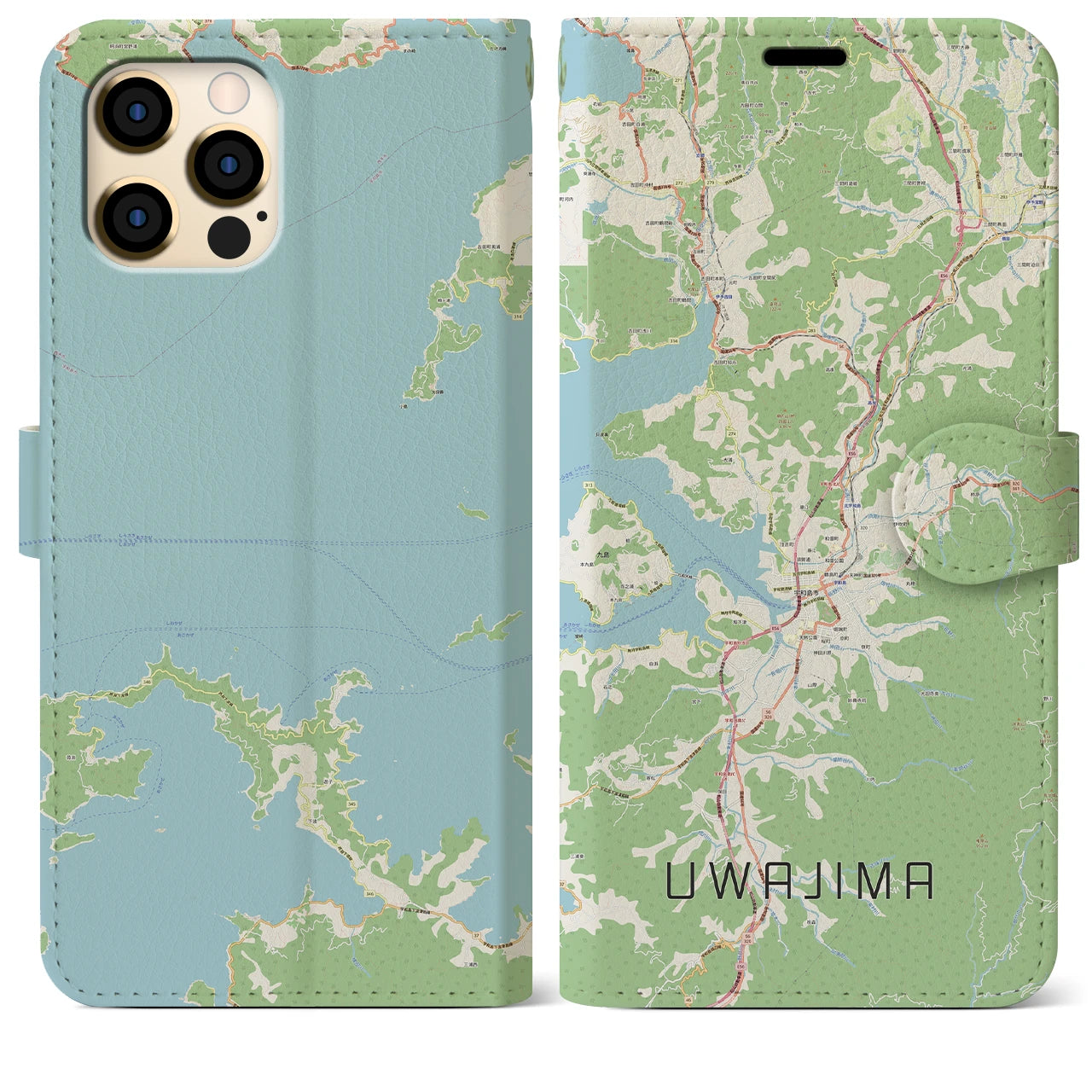 【宇和島(愛媛県)】地図柄iPhoneケース(手帳タイプ)ナチュラル・iPhone 12 Pro Max 用