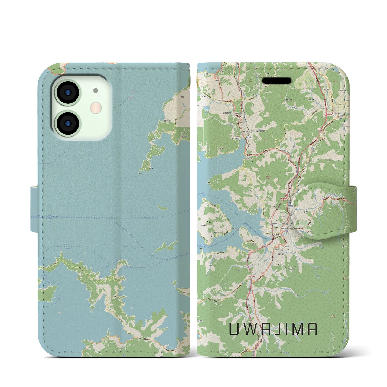 【宇和島(愛媛県)】地図柄iPhoneケース(手帳タイプ)ナチュラル・iPhone 12 mini 用