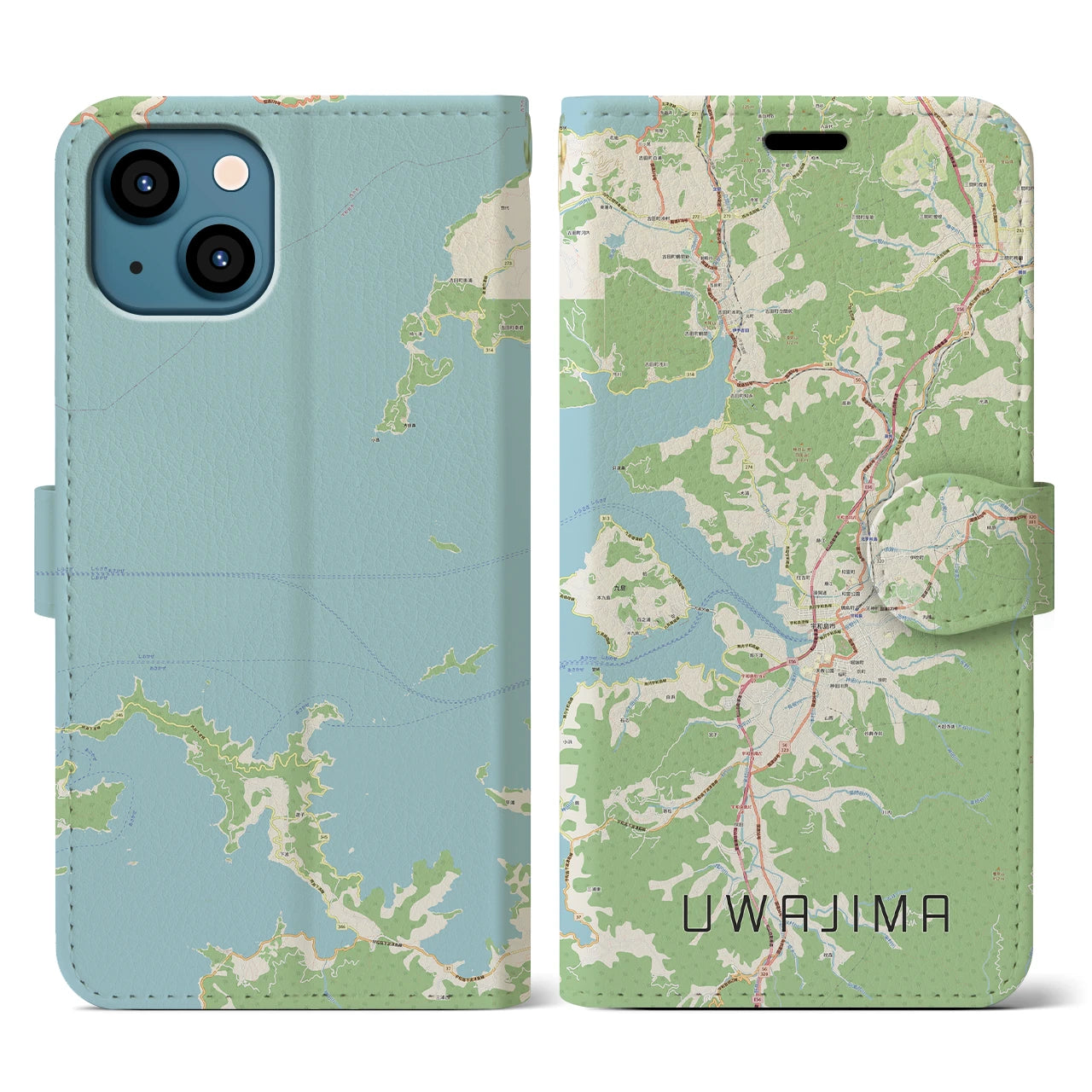 【宇和島(愛媛県)】地図柄iPhoneケース(手帳タイプ)ナチュラル・iPhone 13 用