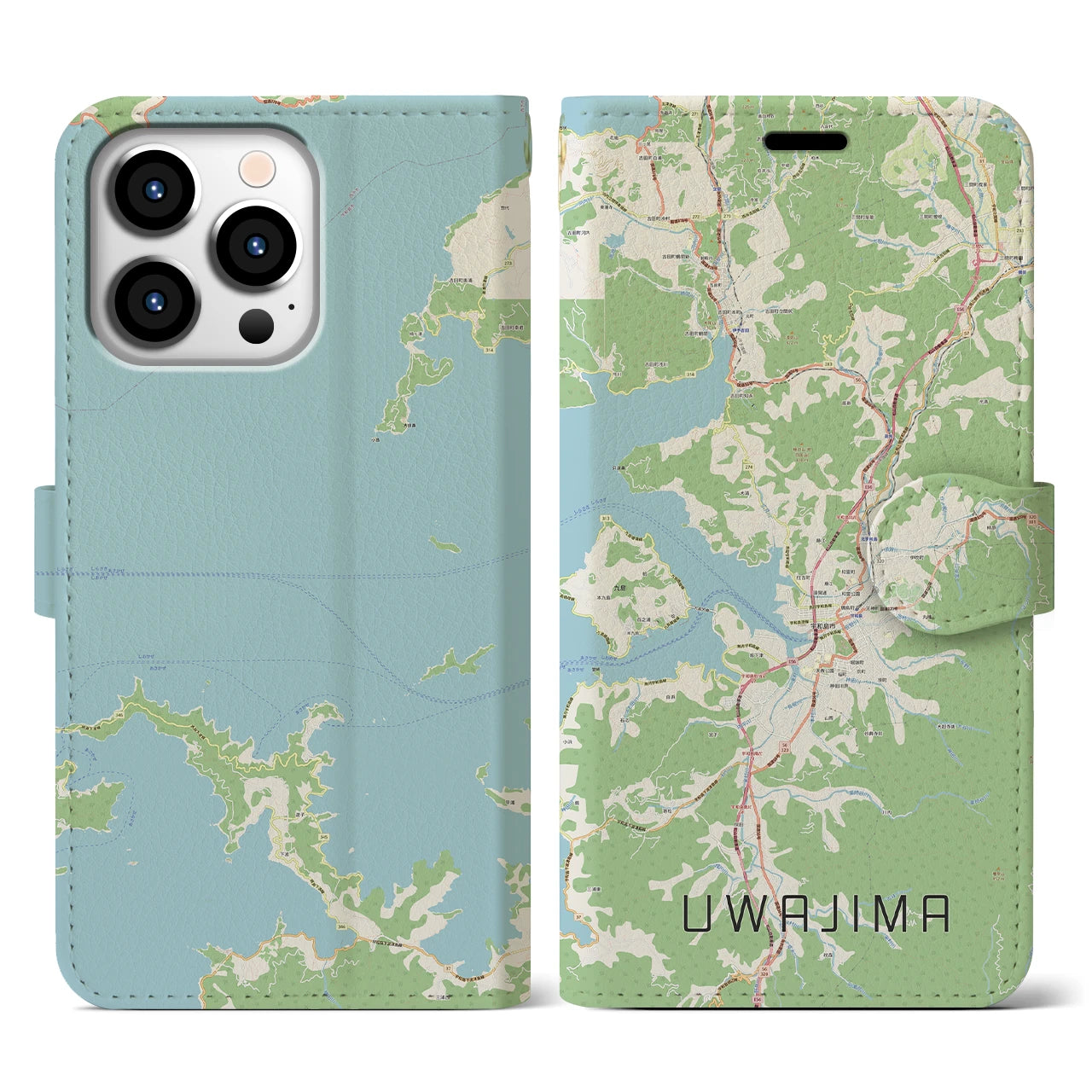 【宇和島(愛媛県)】地図柄iPhoneケース(手帳タイプ)ナチュラル・iPhone 13 Pro 用