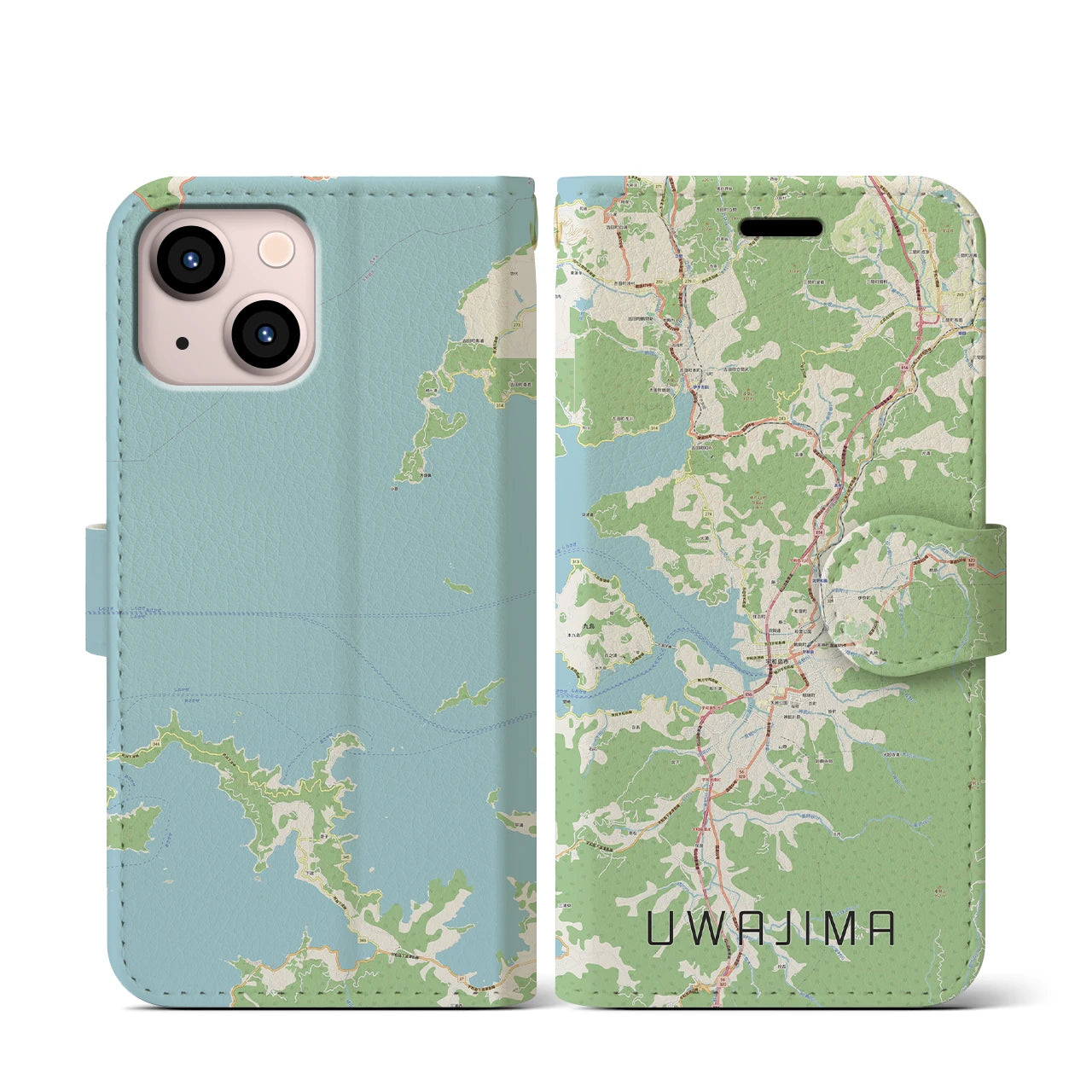 【宇和島(愛媛県)】地図柄iPhoneケース(手帳タイプ)ナチュラル・iPhone 13 mini 用
