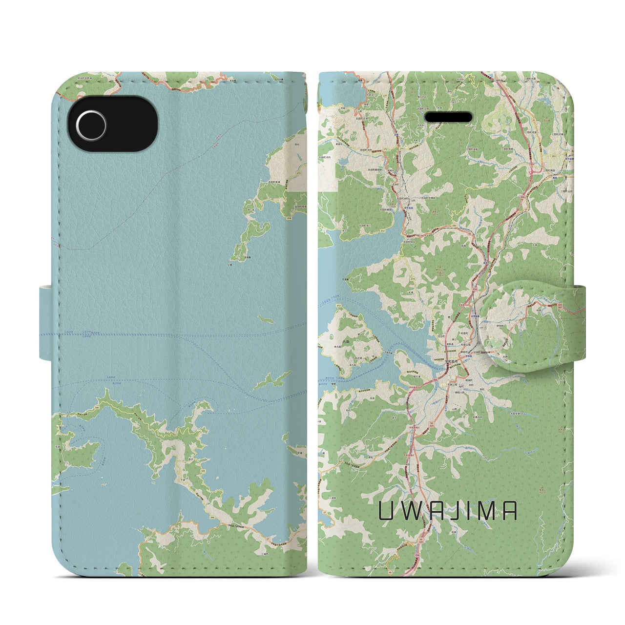 【宇和島(愛媛県)】地図柄iPhoneケース(手帳タイプ)ナチュラル・iPhone SE(第3 / 第2世代) / 8 / 7 / 6s / 6 用