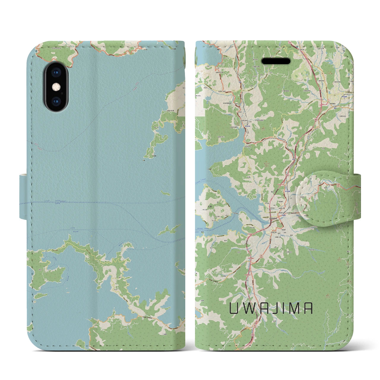 【宇和島(愛媛県)】地図柄iPhoneケース(手帳タイプ)ナチュラル・iPhone XS / X 用