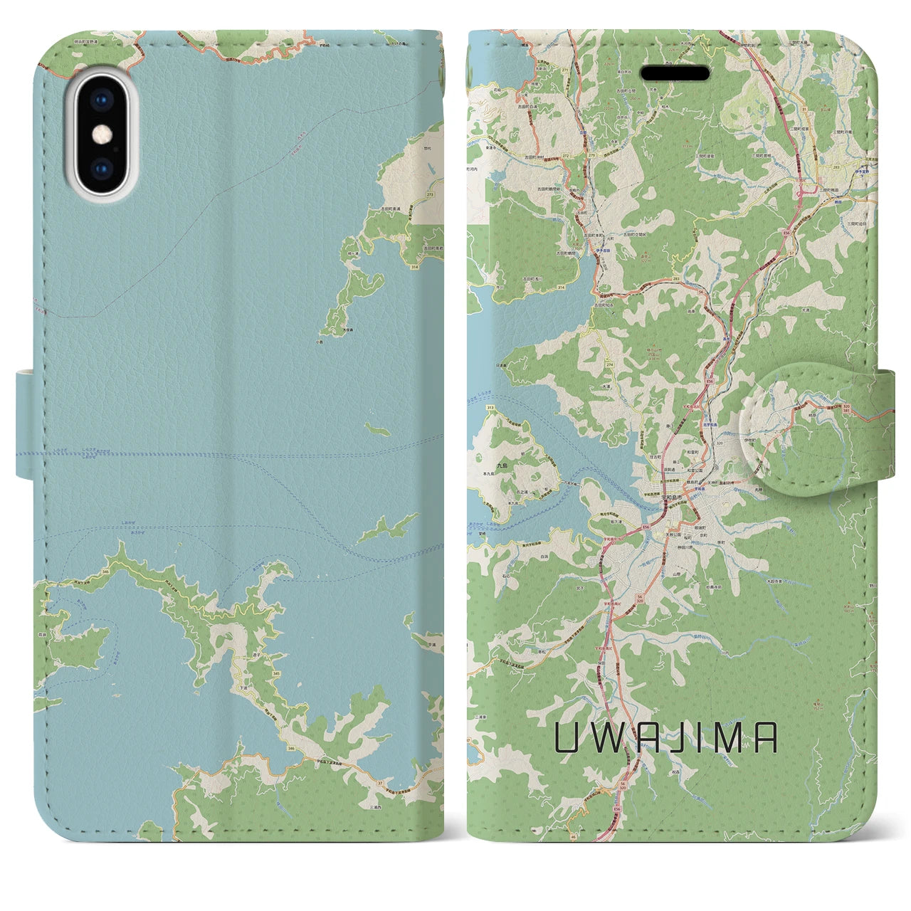 【宇和島(愛媛県)】地図柄iPhoneケース(手帳タイプ)ナチュラル・iPhone XS Max 用