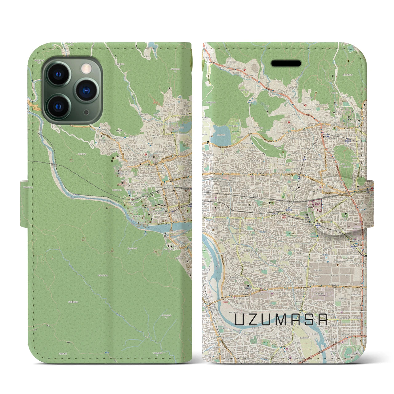 【太秦(京都府)】地図柄iPhoneケース(手帳タイプ)ナチュラル・iPhone 11 Pro 用