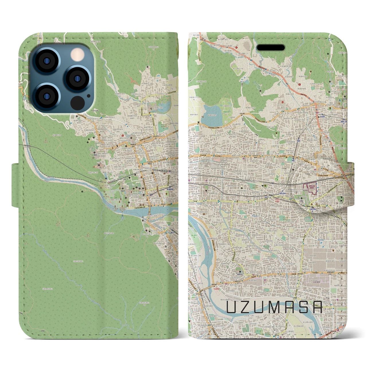 【太秦(京都府)】地図柄iPhoneケース(手帳タイプ)ナチュラル・iPhone 12 / 12 Pro 用