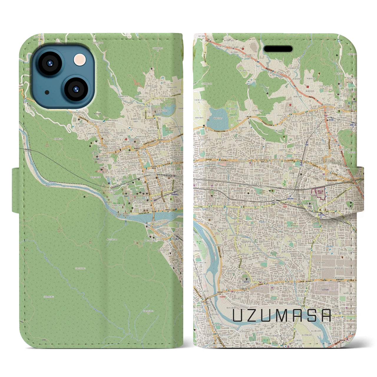 【太秦(京都府)】地図柄iPhoneケース(手帳タイプ)ナチュラル・iPhone 13 用