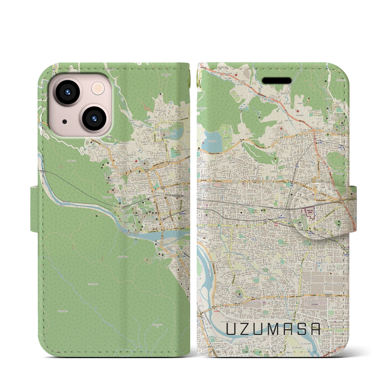 【太秦(京都府)】地図柄iPhoneケース(手帳タイプ)ナチュラル・iPhone 13 mini 用