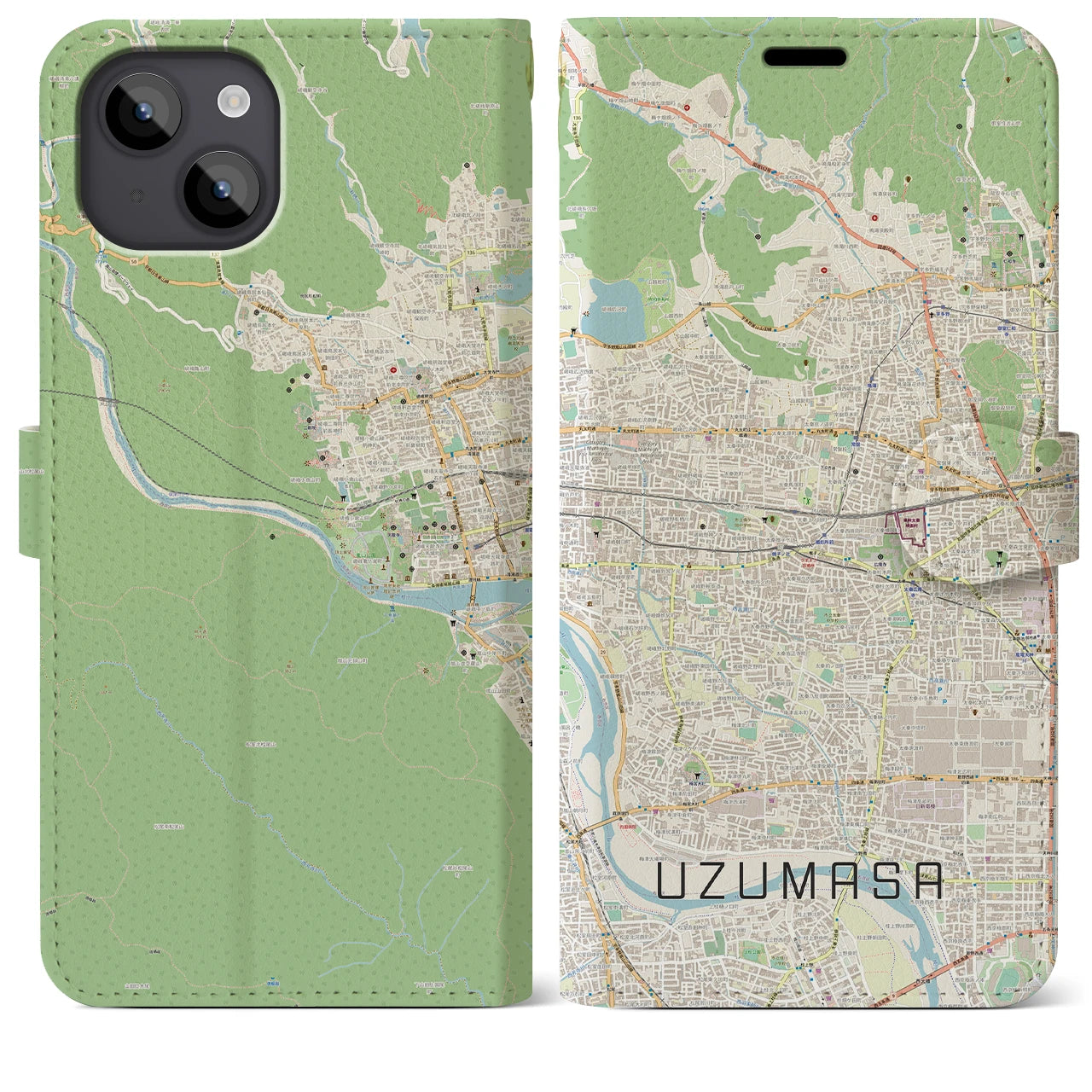 【太秦(京都府)】地図柄iPhoneケース(手帳タイプ)ナチュラル・iPhone 14 Plus 用