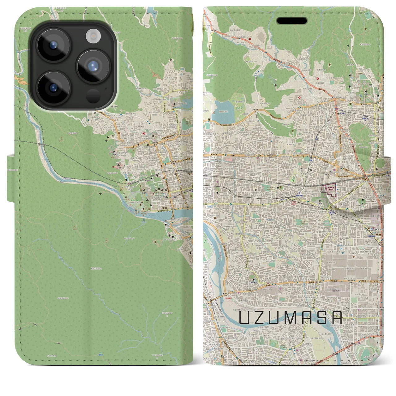 【太秦(京都府)】地図柄iPhoneケース(手帳タイプ)ナチュラル・iPhone 15 Pro Max 用