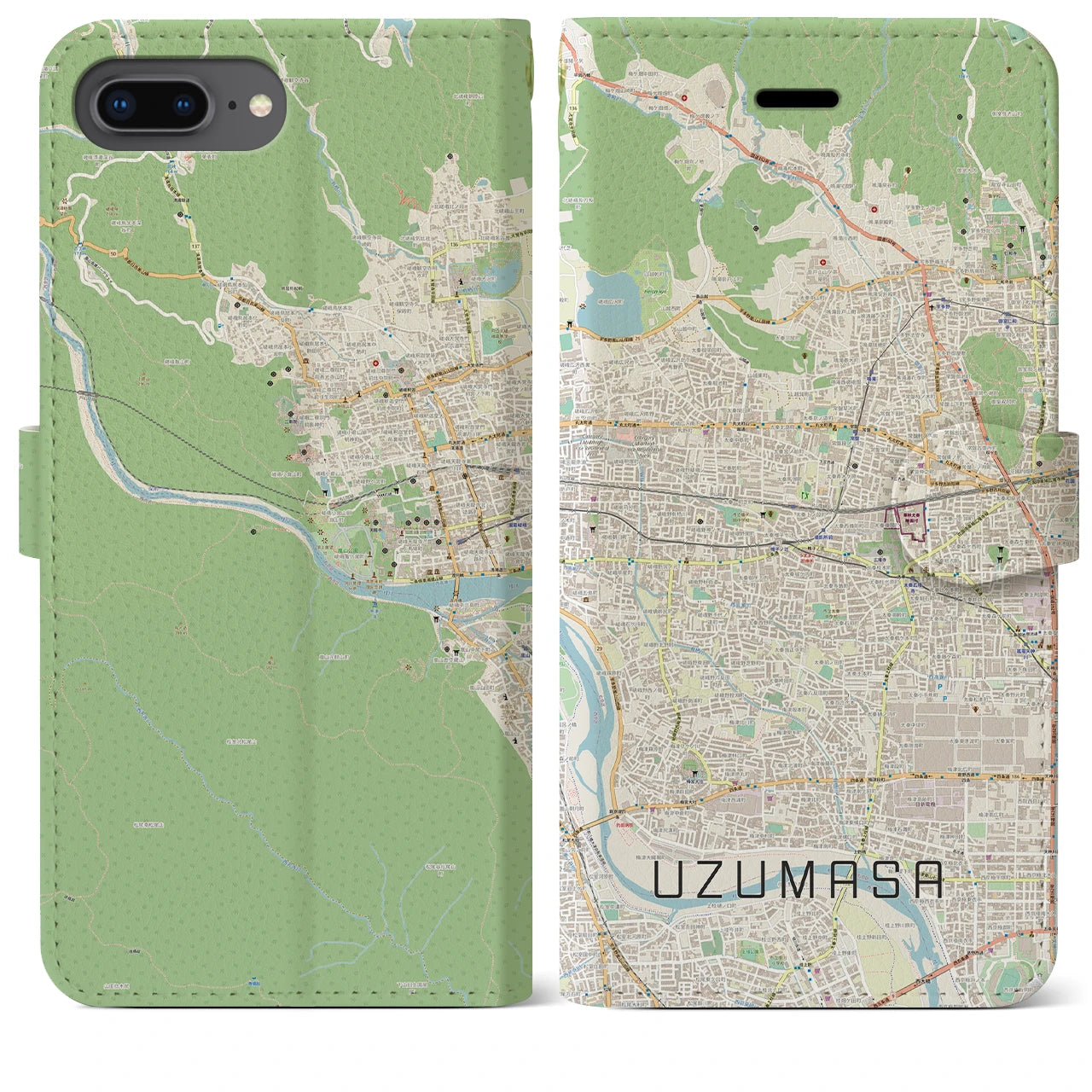 【太秦(京都府)】地図柄iPhoneケース(手帳タイプ)ナチュラル・iPhone 8Plus /7Plus / 6sPlus / 6Plus 用