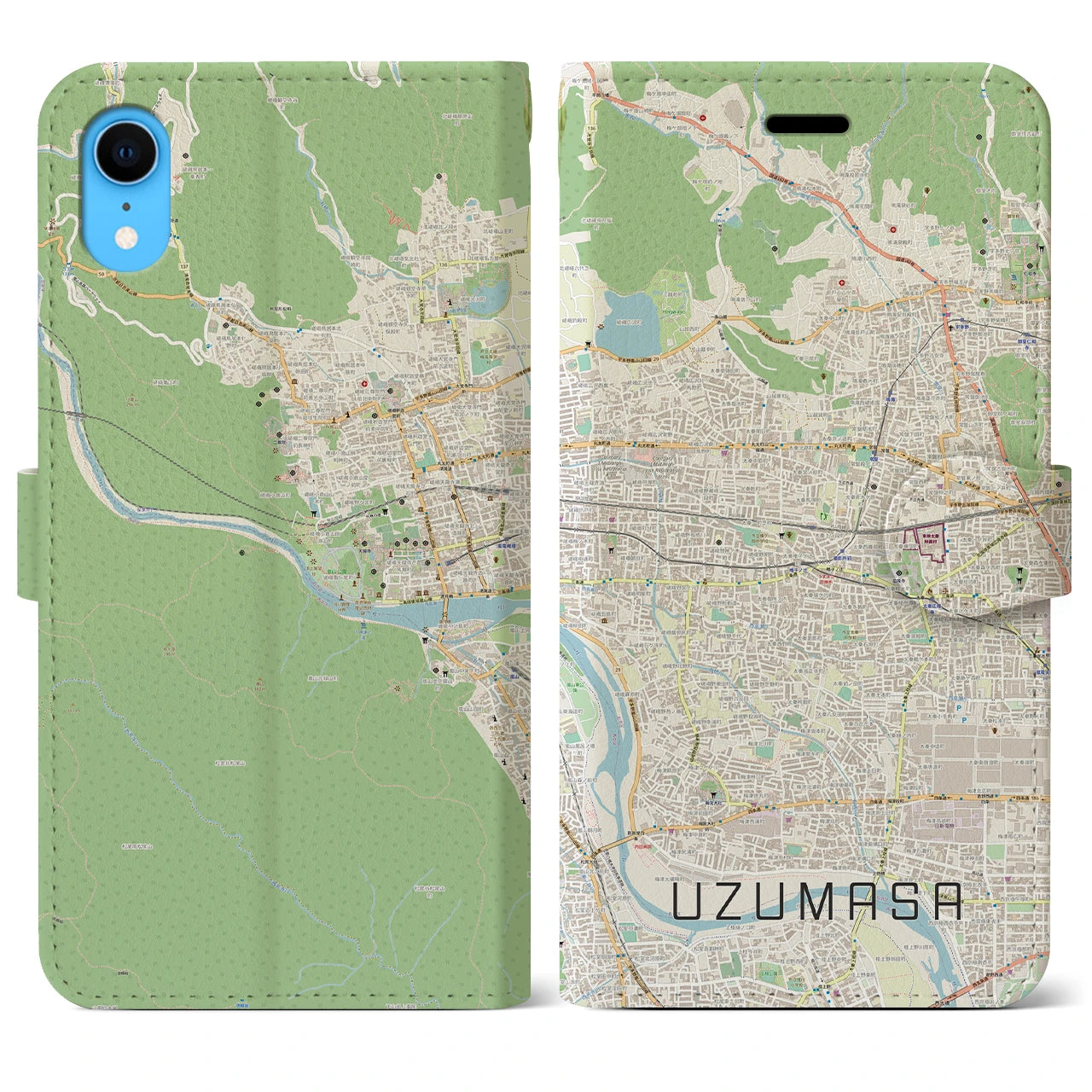 【太秦(京都府)】地図柄iPhoneケース(手帳タイプ)ナチュラル・iPhone XR 用