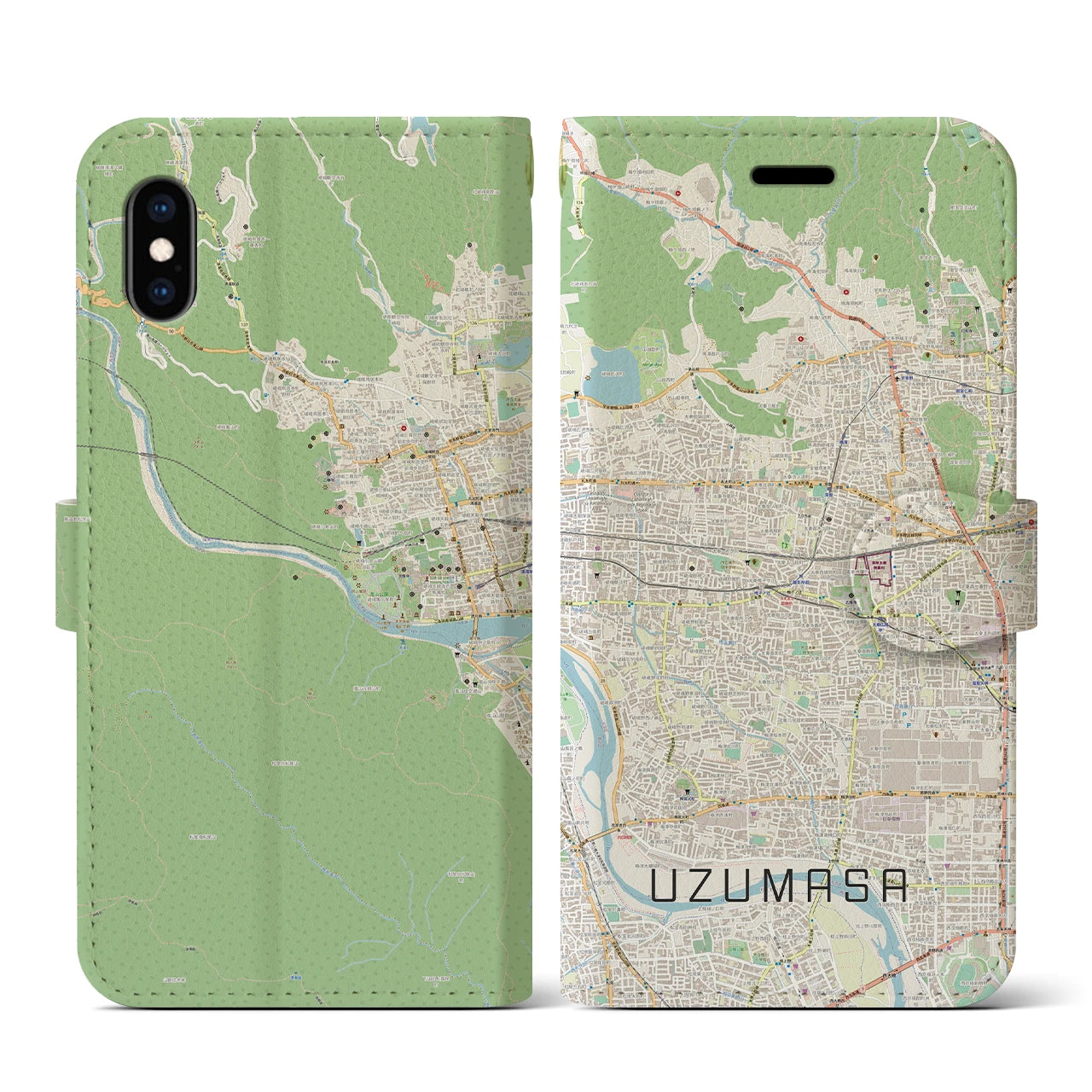 【太秦(京都府)】地図柄iPhoneケース(手帳タイプ)ナチュラル・iPhone XS / X 用