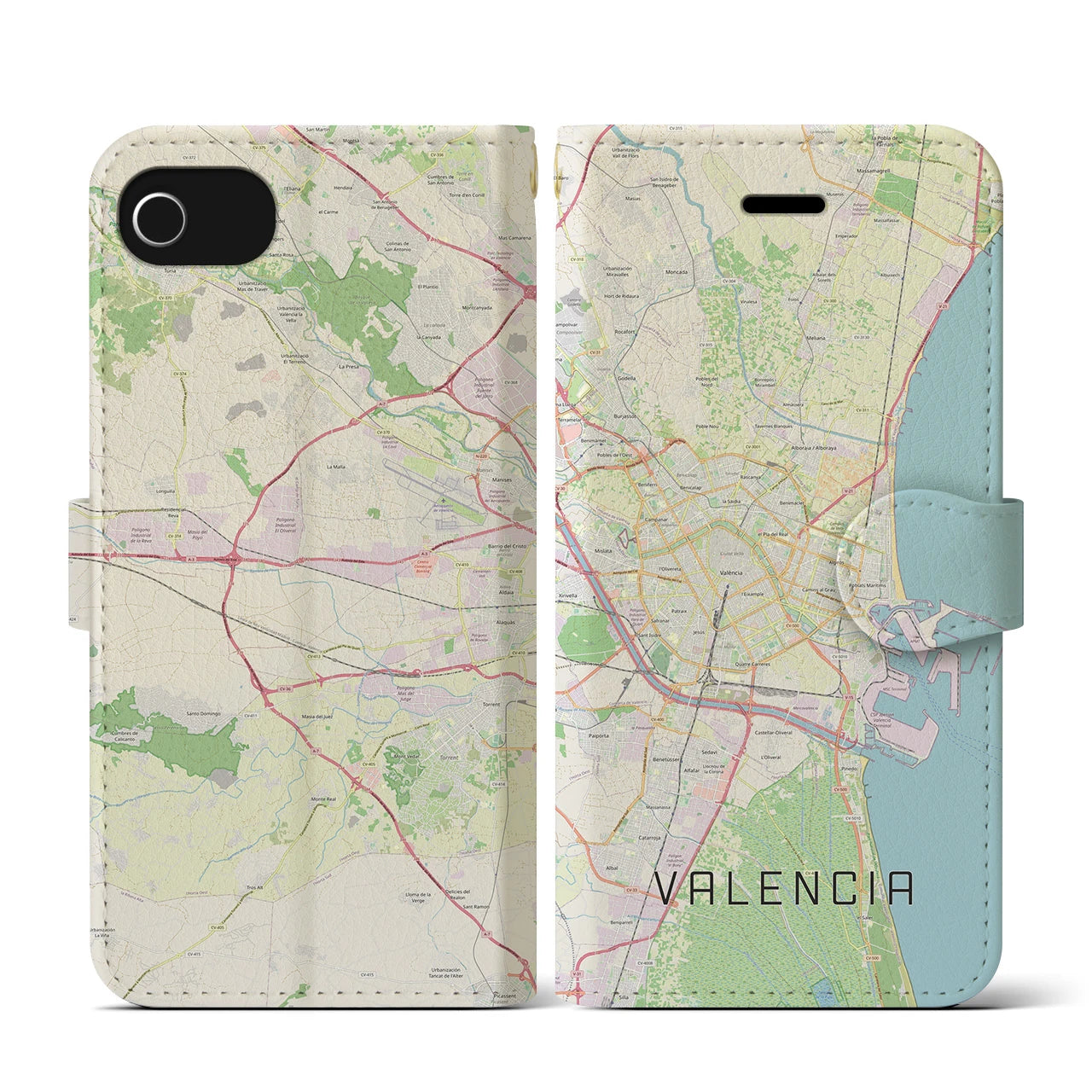 【バレンシア(スペイン)】地図柄iPhoneケース(手帳タイプ)ナチュラル・iPhone SE(第3 / 第2世代) / 8 / 7 / 6s / 6 用