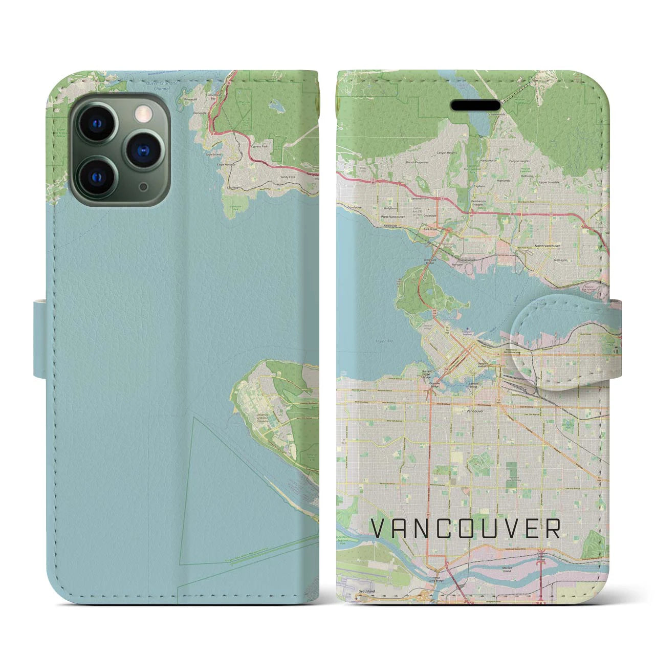 【バンクーバー(カナダ)】地図柄iPhoneケース(手帳タイプ)ナチュラル・iPhone 11 Pro 用