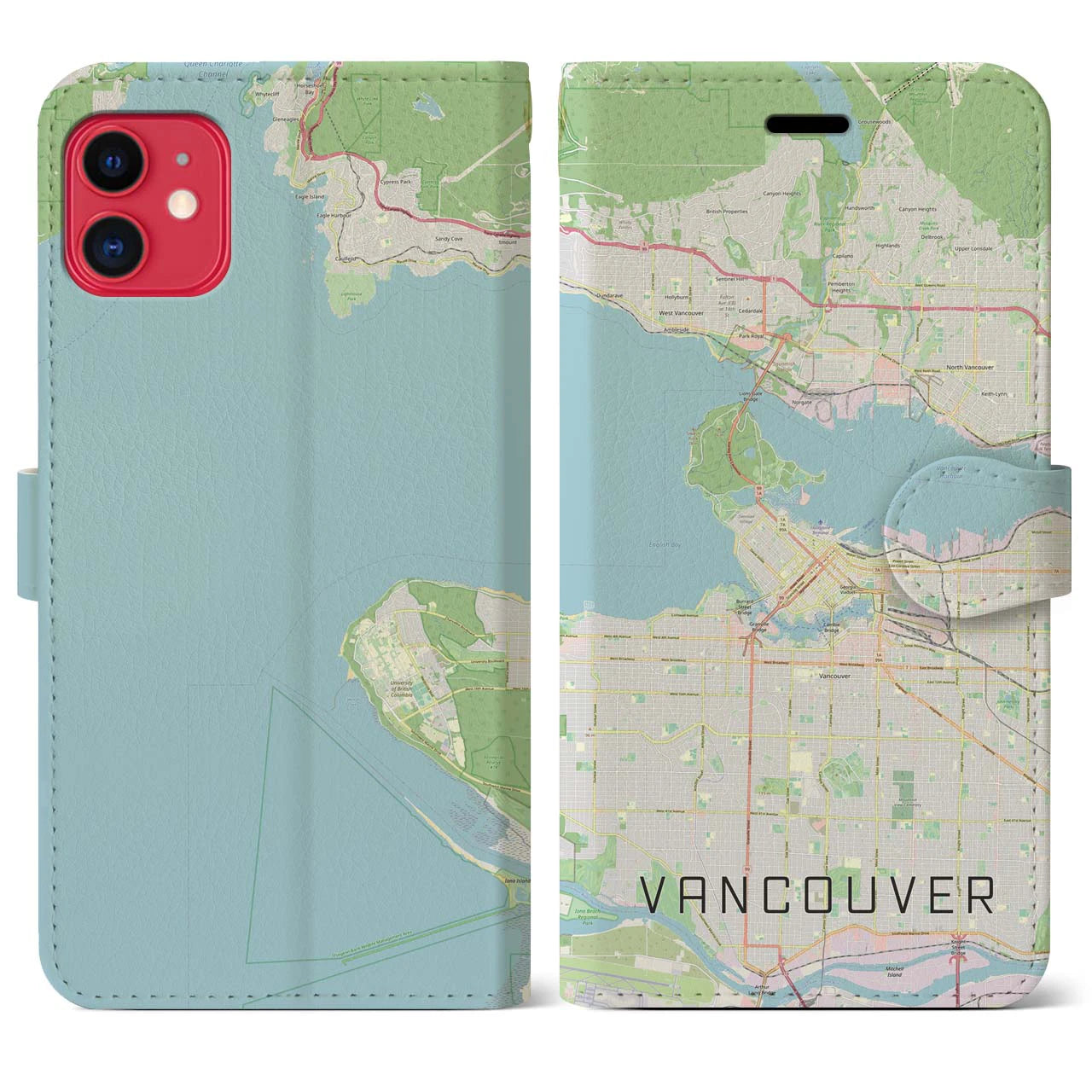 【バンクーバー(カナダ)】地図柄iPhoneケース(手帳タイプ)ナチュラル・iPhone 11 用