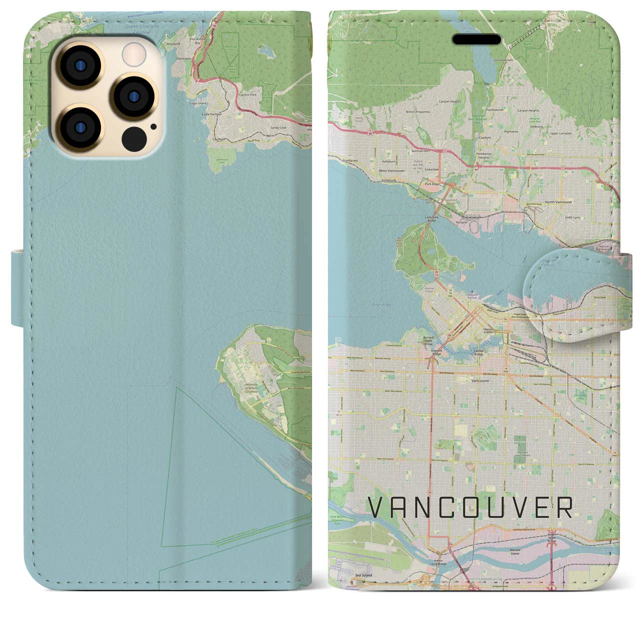 【バンクーバー(カナダ)】地図柄iPhoneケース(手帳タイプ)ナチュラル・iPhone 12 Pro Max 用