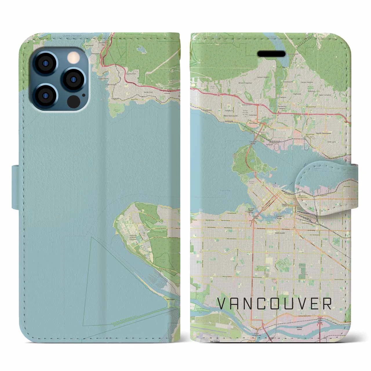 【バンクーバー(カナダ)】地図柄iPhoneケース(手帳タイプ)ナチュラル・iPhone 12 / 12 Pro 用