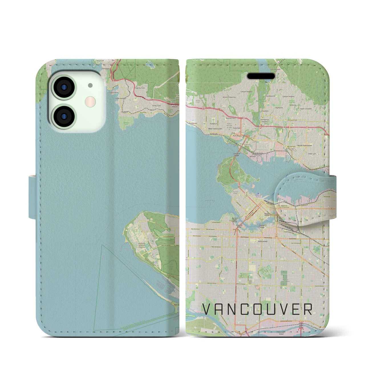 【バンクーバー(カナダ)】地図柄iPhoneケース(手帳タイプ)ナチュラル・iPhone 12 mini 用