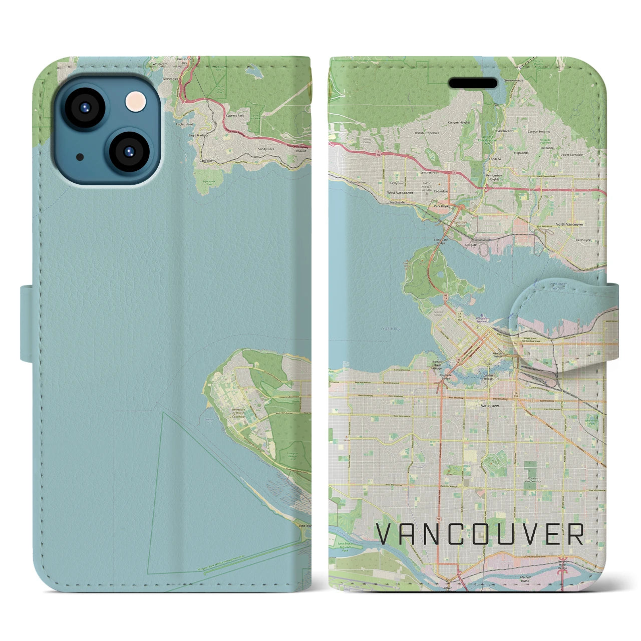 【バンクーバー(カナダ)】地図柄iPhoneケース(手帳タイプ)ナチュラル・iPhone 13 用