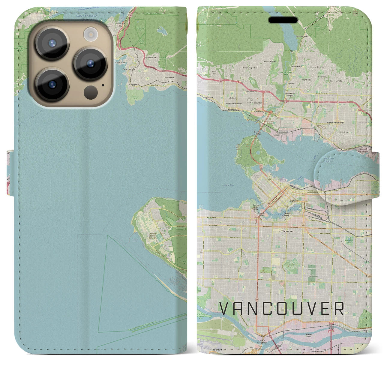 【バンクーバー(カナダ)】地図柄iPhoneケース(手帳タイプ)ナチュラル・iPhone 14 Pro Max 用