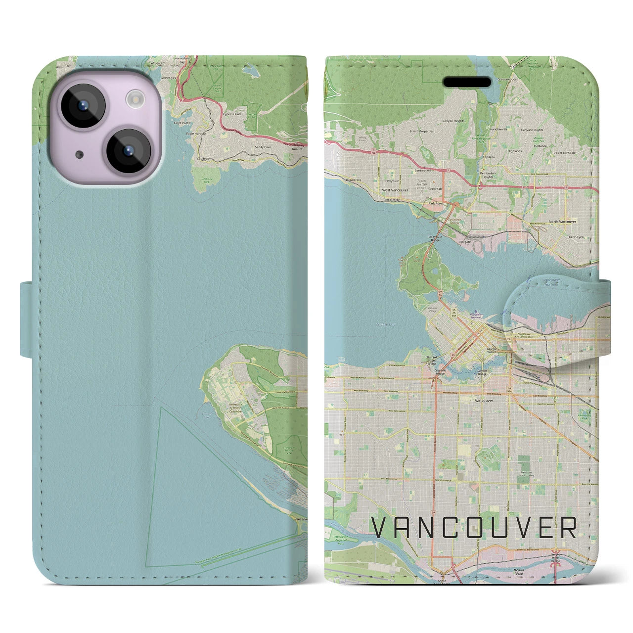【バンクーバー(カナダ)】地図柄iPhoneケース(手帳タイプ)ナチュラル・iPhone 14 用