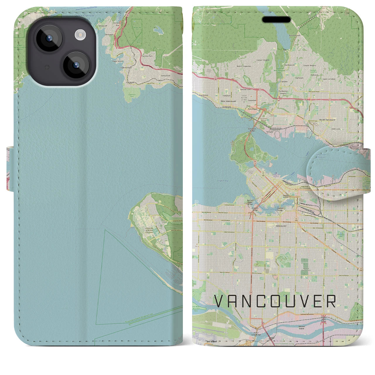 【バンクーバー(カナダ)】地図柄iPhoneケース(手帳タイプ)ナチュラル・iPhone 14 Plus 用