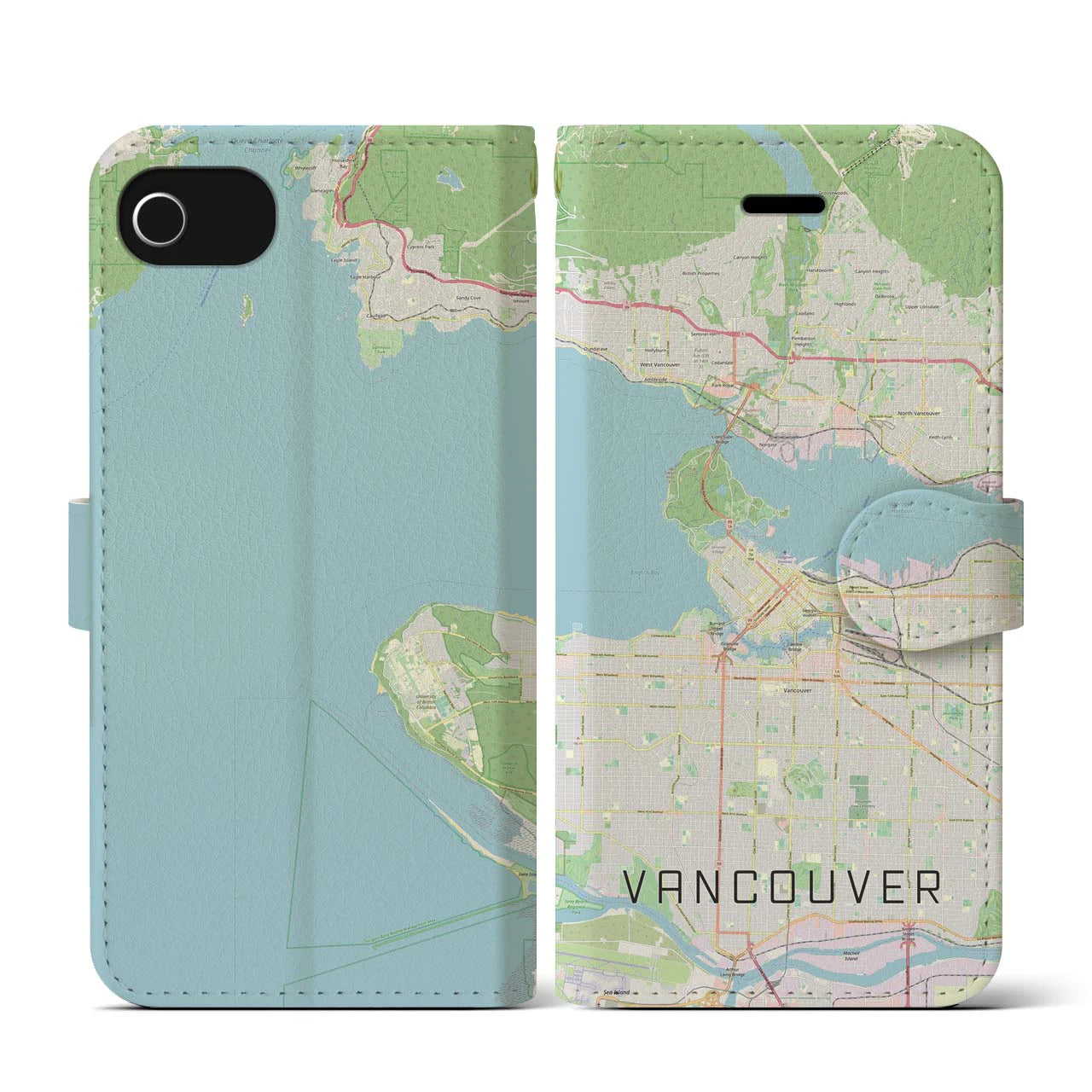 【バンクーバー(カナダ)】地図柄iPhoneケース(手帳タイプ)ナチュラル・iPhone SE(第3 / 第2世代) / 8 / 7 / 6s / 6 用