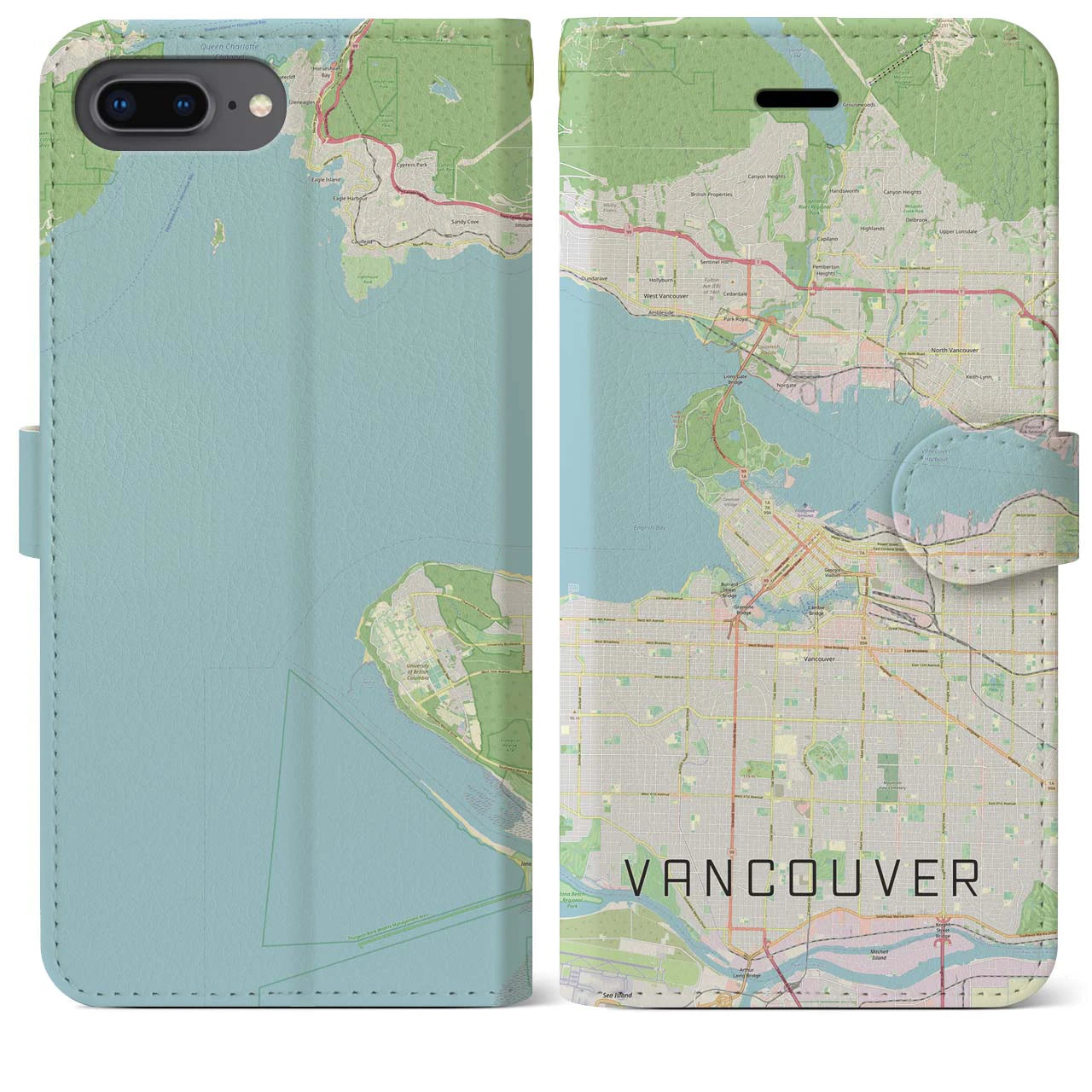 【バンクーバー(カナダ)】地図柄iPhoneケース(手帳タイプ)ナチュラル・iPhone 8Plus /7Plus / 6sPlus / 6Plus 用