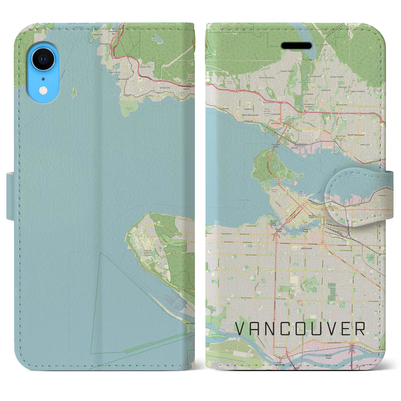 【バンクーバー(カナダ)】地図柄iPhoneケース(手帳タイプ)ナチュラル・iPhone XR 用