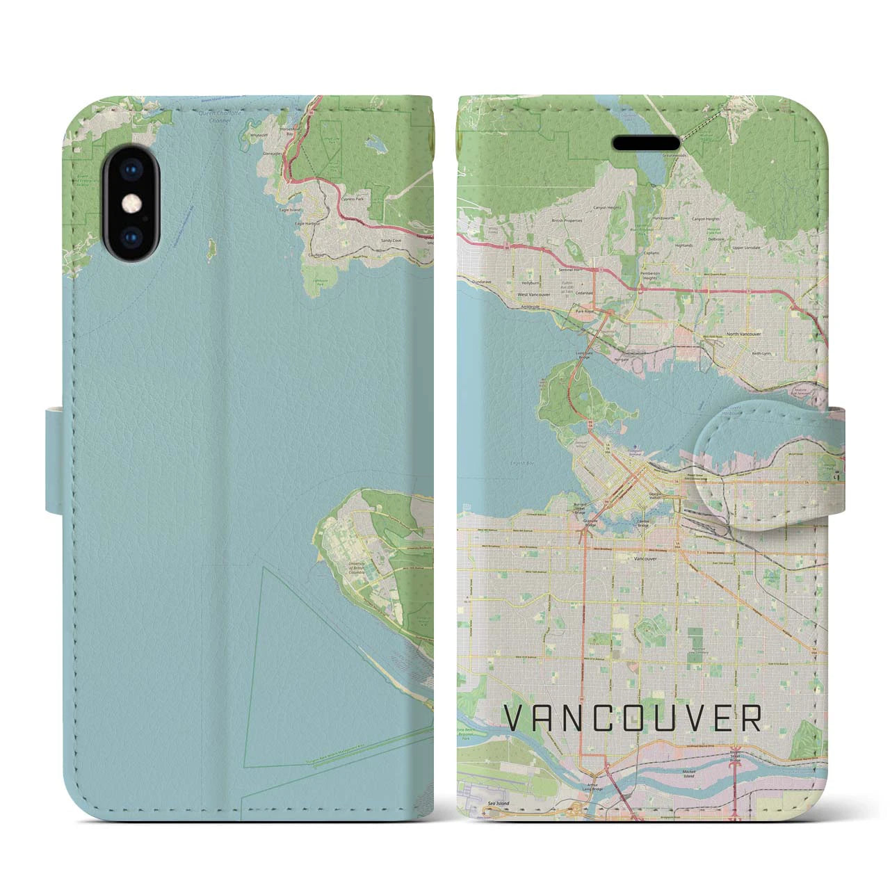 【バンクーバー(カナダ)】地図柄iPhoneケース(手帳タイプ)ナチュラル・iPhone XS / X 用