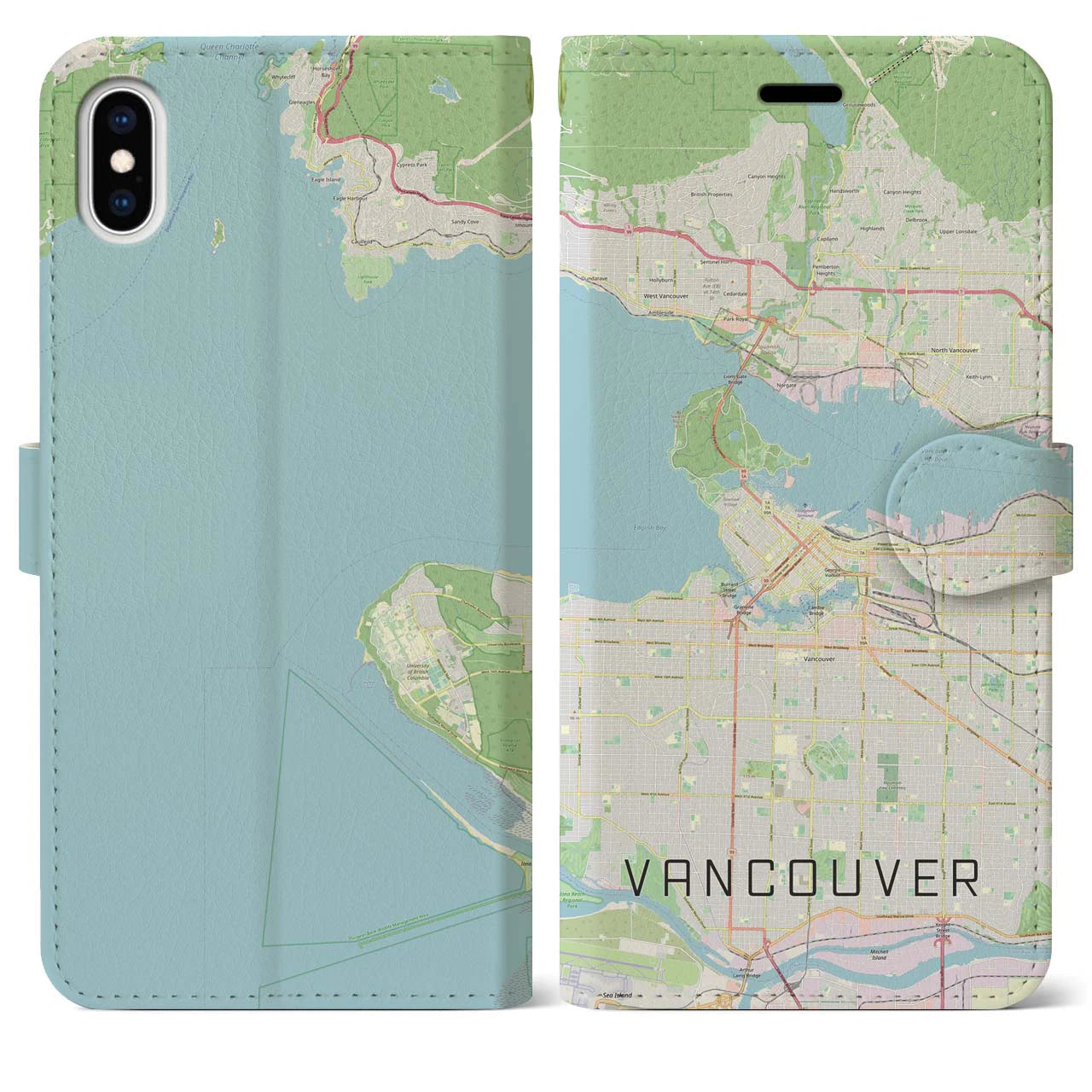【バンクーバー(カナダ)】地図柄iPhoneケース(手帳タイプ)ナチュラル・iPhone XS Max 用