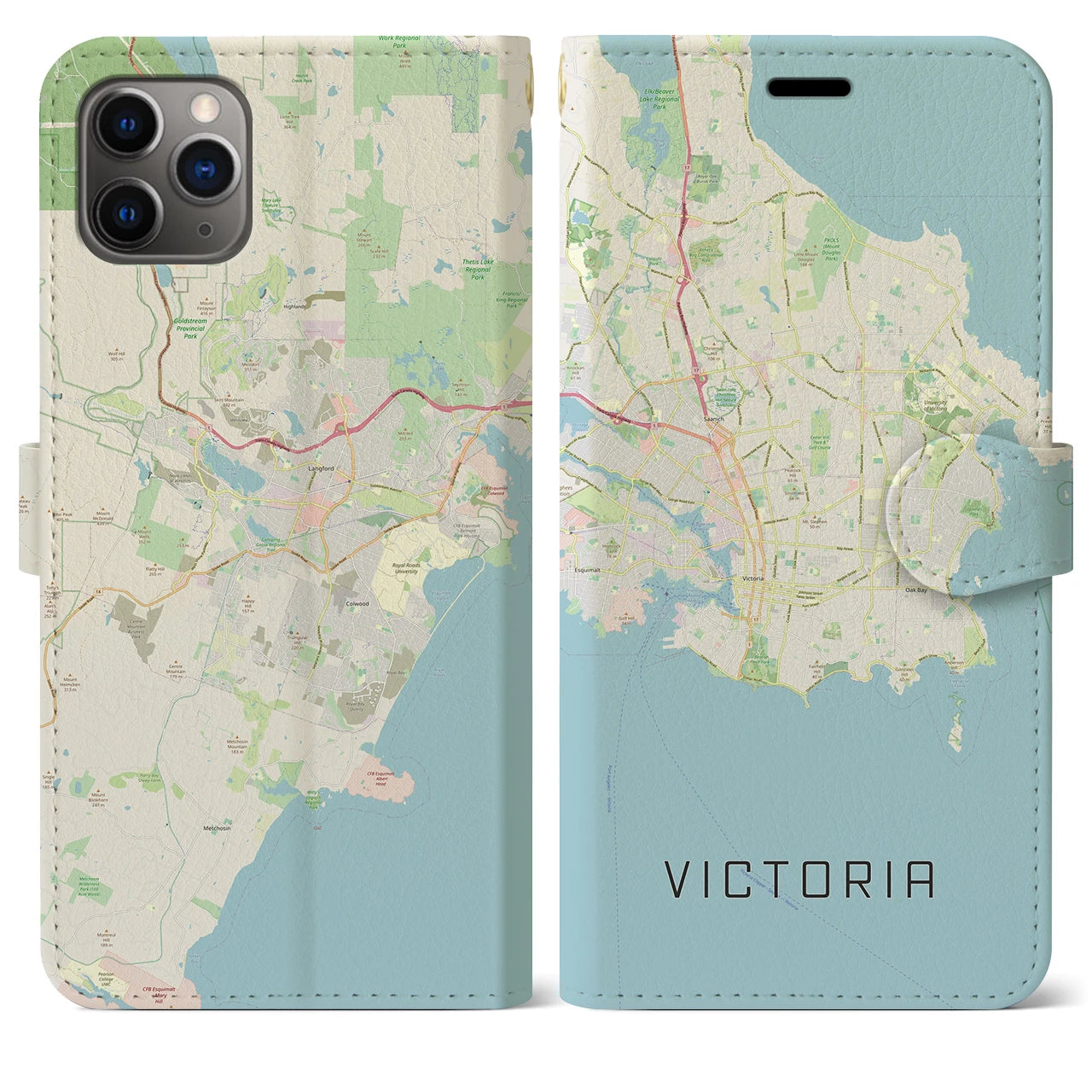 【ビクトリア(カナダ)】地図柄iPhoneケース(手帳タイプ)ナチュラル・iPhone 11 Pro Max 用