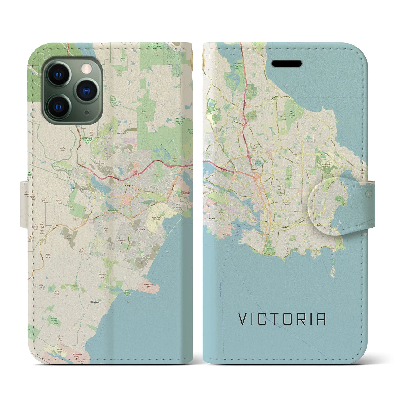 【ビクトリア(カナダ)】地図柄iPhoneケース(手帳タイプ)ナチュラル・iPhone 11 Pro 用
