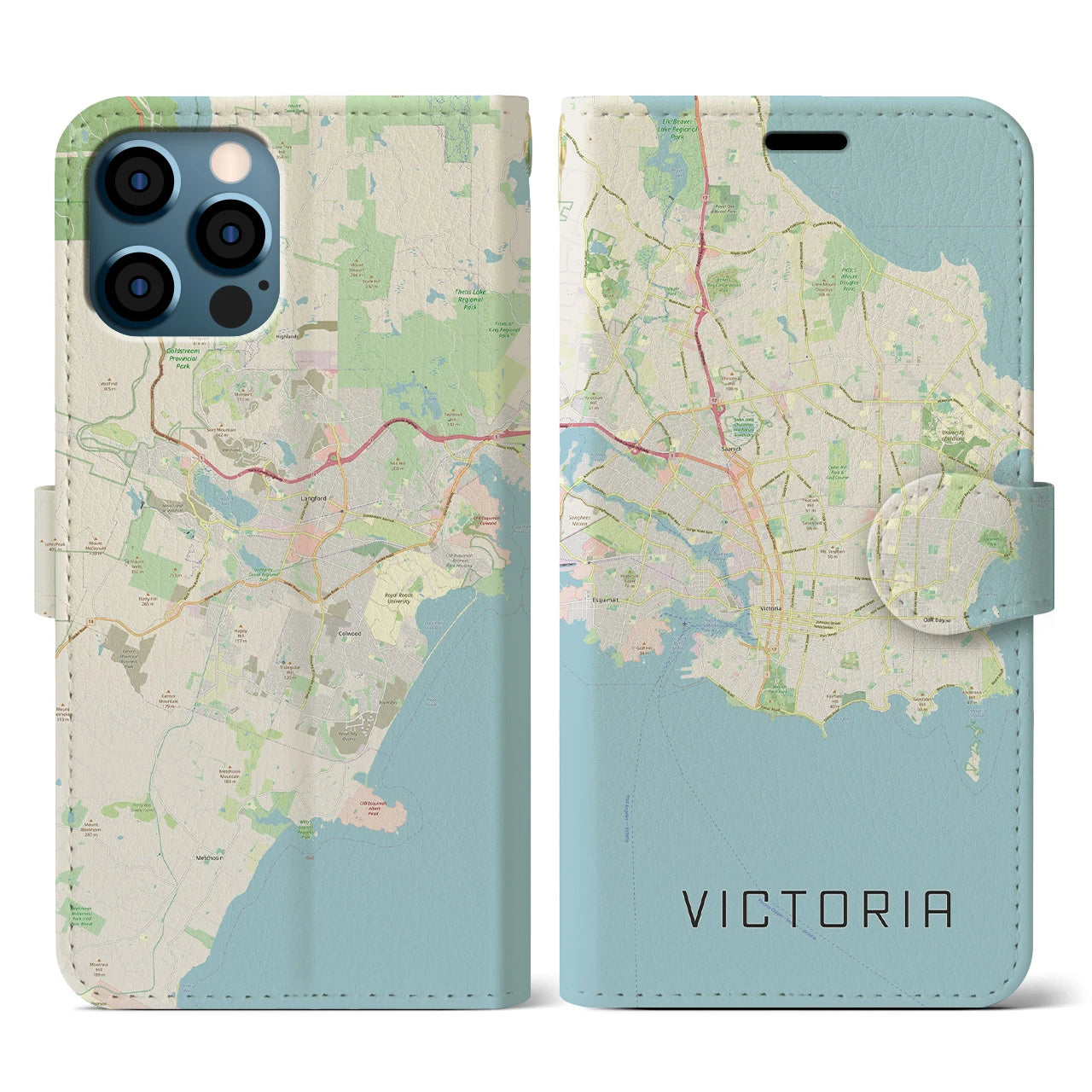 【ビクトリア(カナダ)】地図柄iPhoneケース(手帳タイプ)ナチュラル・iPhone 12 / 12 Pro 用